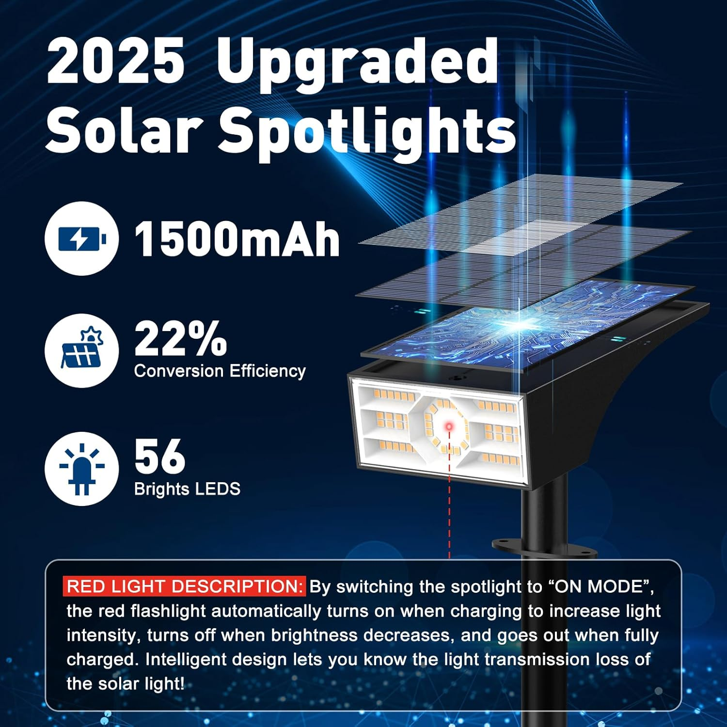 WENATY Solar Lights for Outdoors, 56 LED Solar Spotlights for Outdoor Garden 3000 K Warm White LED Solar Spotlight, 4 Brightness Modes, Solar Garden Lights, IP65 Waterproof Solar Lights for Pathway, image number 4