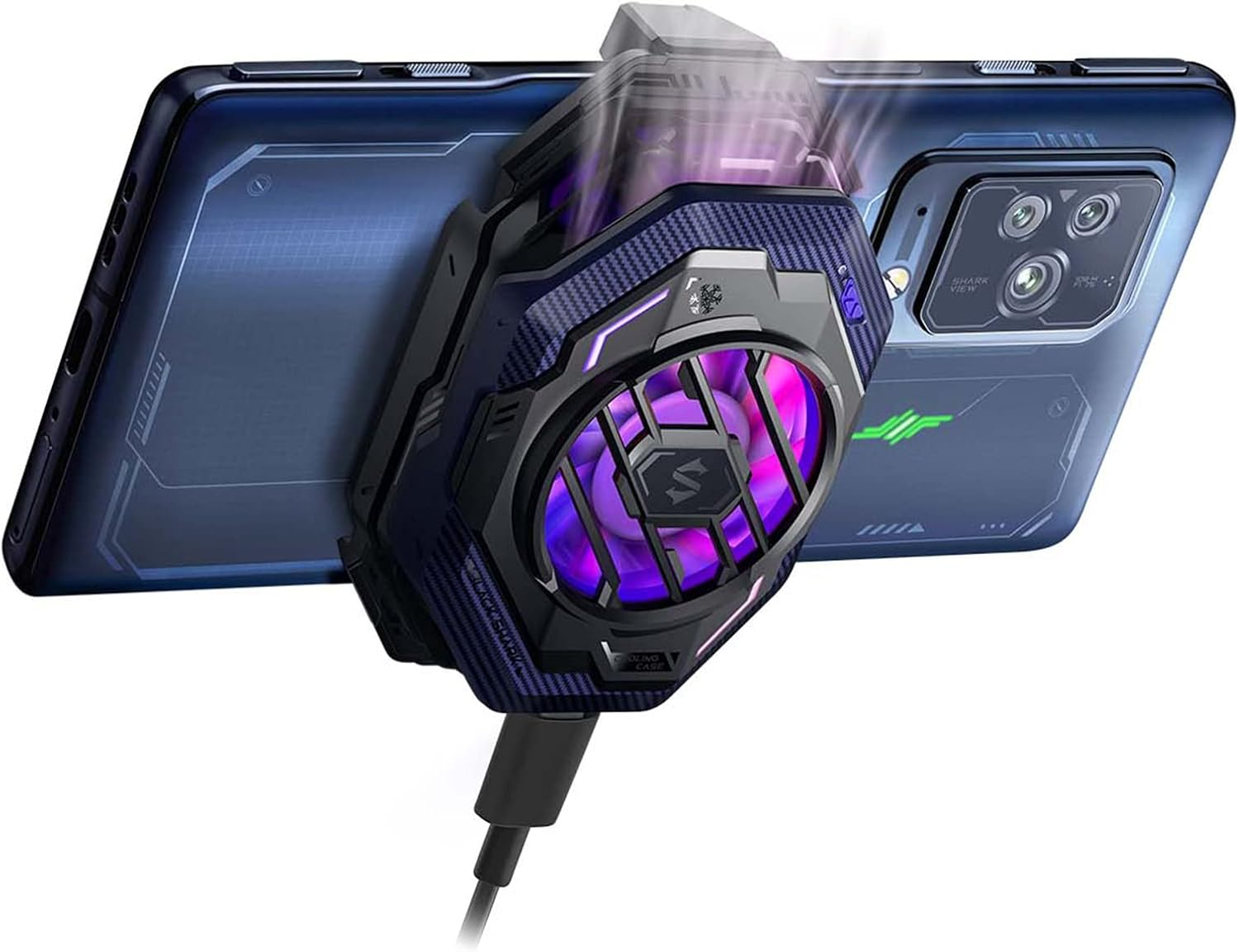 Black Shark Phone Cooler for Gaming Funcooler 4, Wired Mobile Phone Cooling Fan Lightweight Quiet with RGB Light, Cellphone Radiator for 2.67-3.45 Inches Iphone/Android, Retaining Bolt