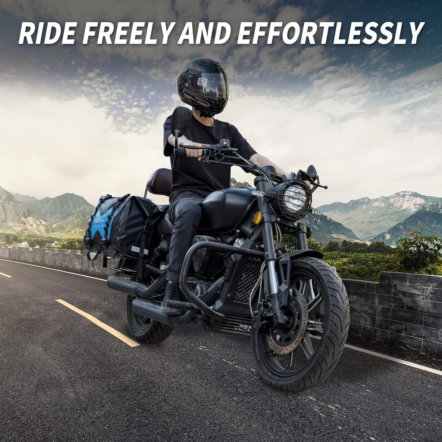 AFISHTOUR Waterproof Motorcycle Saddlebags - 50L Motorcycle Luggage Bags for Motorbike Travel - Motorcycle Panniers Bags - Detachable Bag for Scooter, Honda, Suzuki, Yamaha (Blue, 2 Pack) image number 5