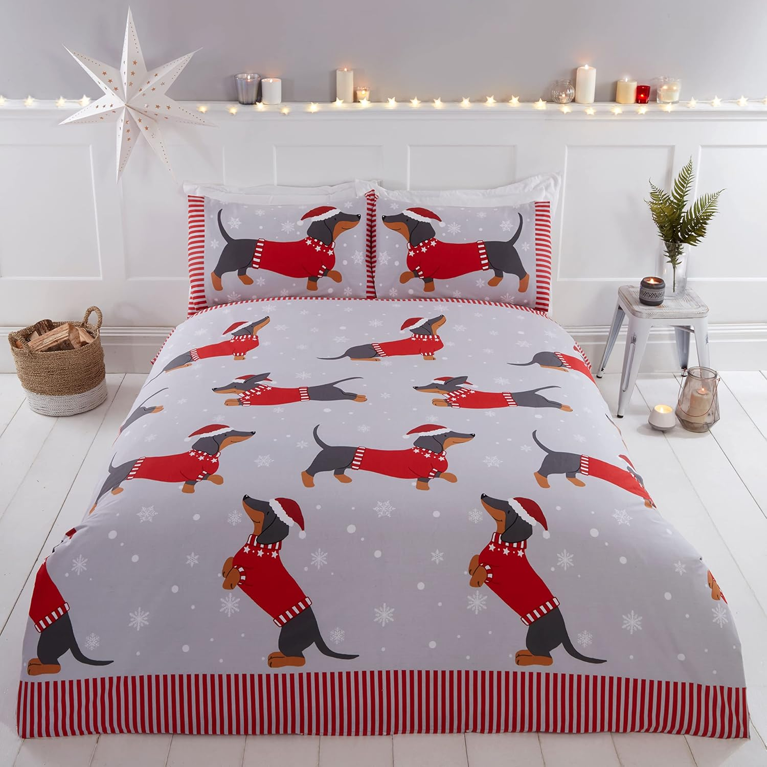 Rapport Home Dachshund Duvet Cover Set, Polycotton, Red, Single