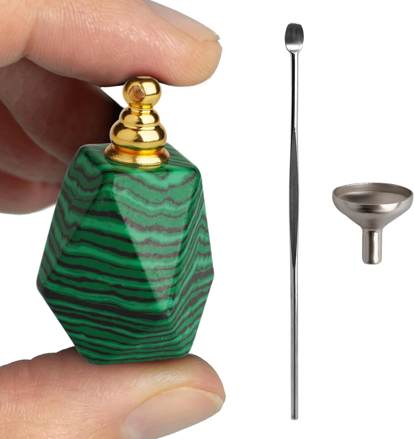 BOHO GARDEN Crystal Keepsake Urn - Wearable Small Container for Ashes, Memorial Urns Made from Real Crystal Material - Includes Spoon, Stick, Funnel & Storage Box (Malachite (Gold)) - 2-Rose Quartz (Gold) image number 5