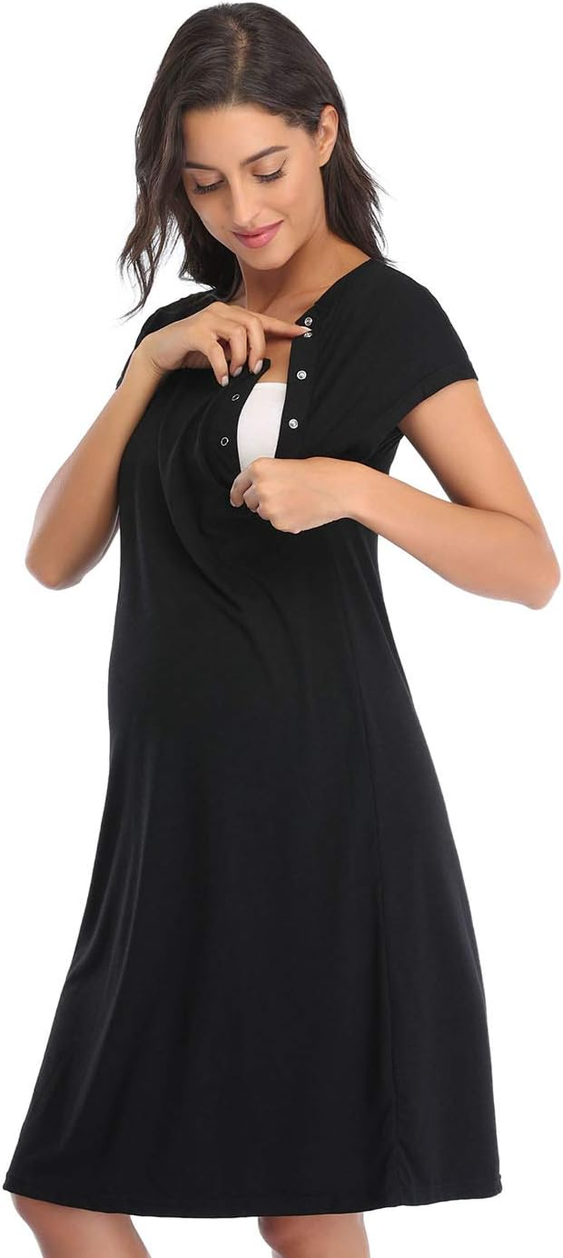 Soanhoo Women'S Maternity 3 in 1 Delivery Labor Nursing Nightgown Hospital Gown Sleepwear for Breastfeeding image number 4