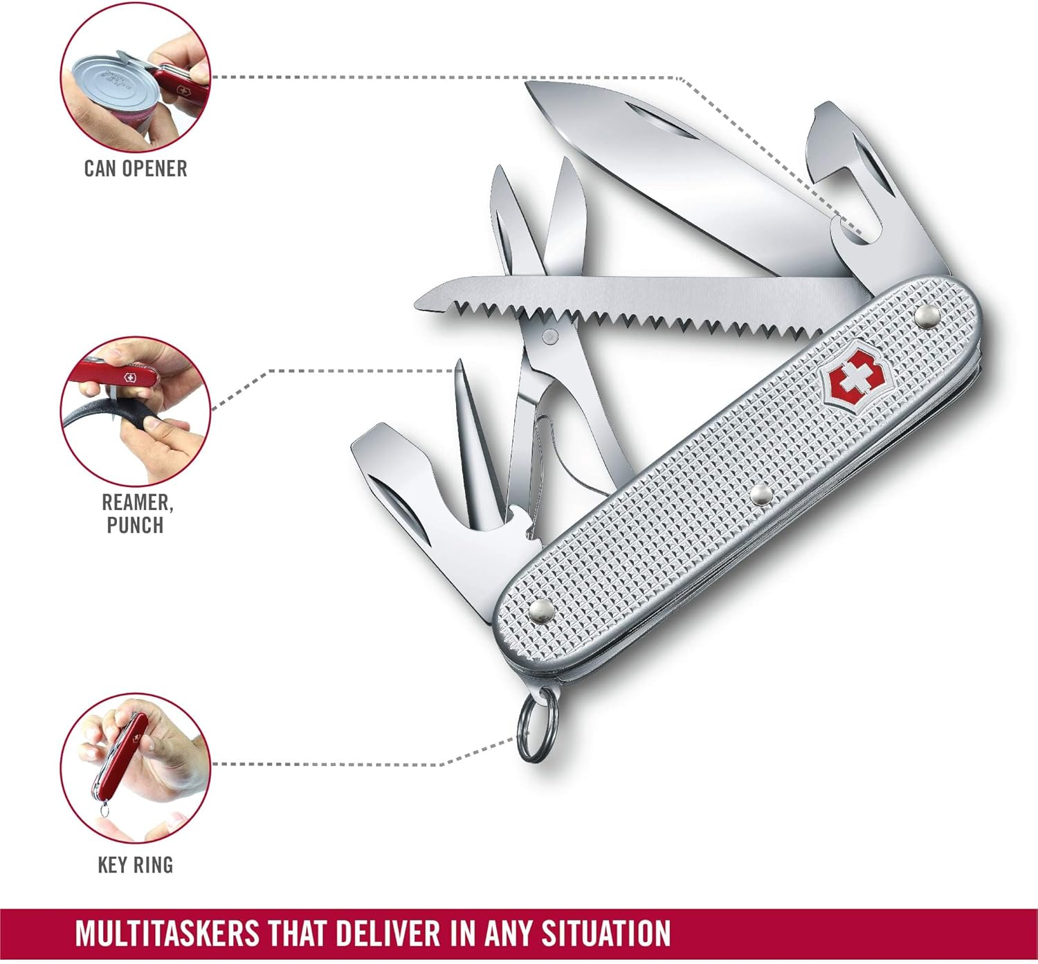VICTORINOX(ビクトリノックス) ファーマー X ALOX シルバー 多機能 ナイフ アウトドア キャンプ はさみ付き 10機能を搭載したスイス製マルチツール 【国内正規品 保証付】 0.8271.26 image number 4