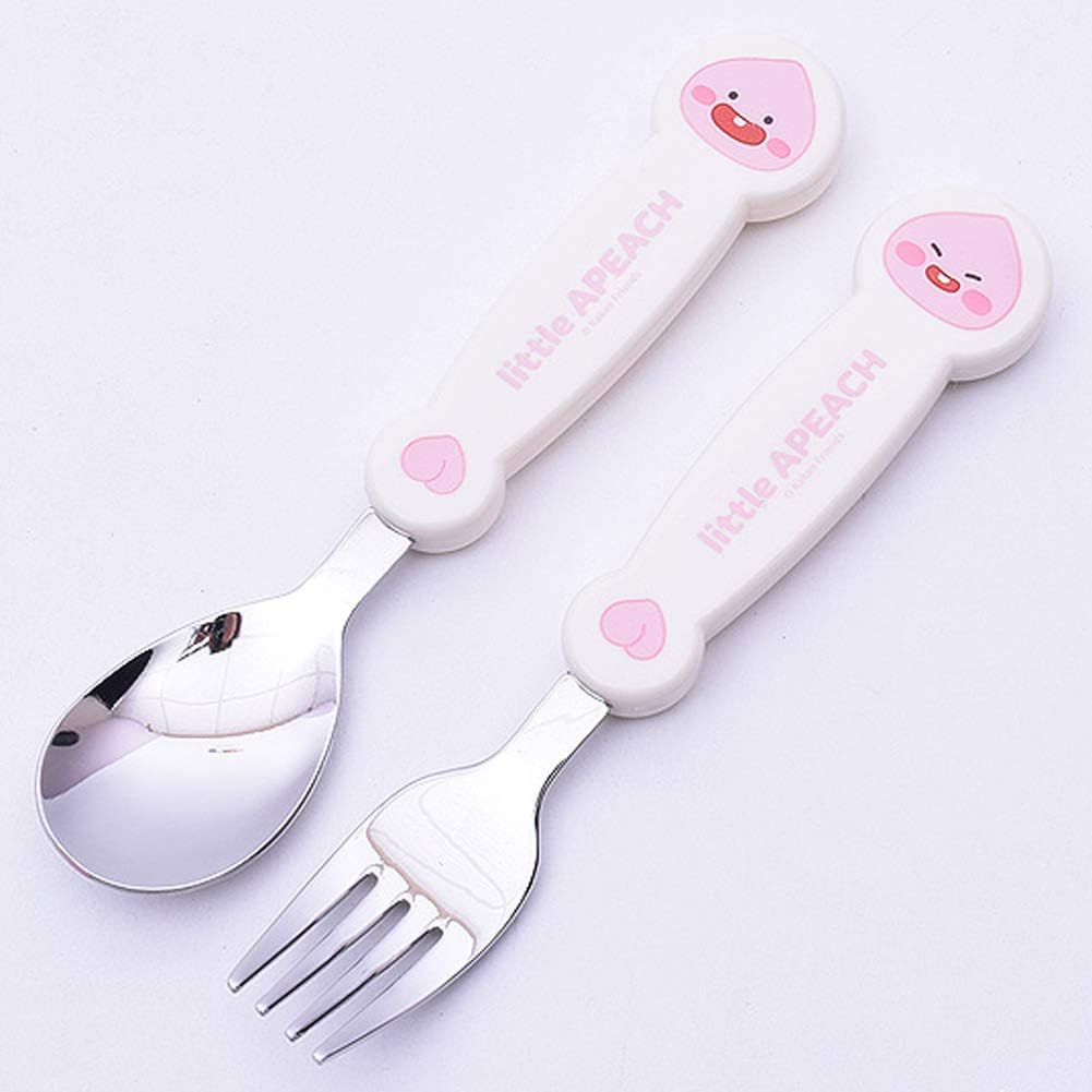 Kakao Friends - Easy Washing Clean 304 Stainless Steel Spoon & Fork (1.1 Inch X 5.6 Inch) with Wide Case Tableware Set for Kids, Pink (Little Apeach) image number 3