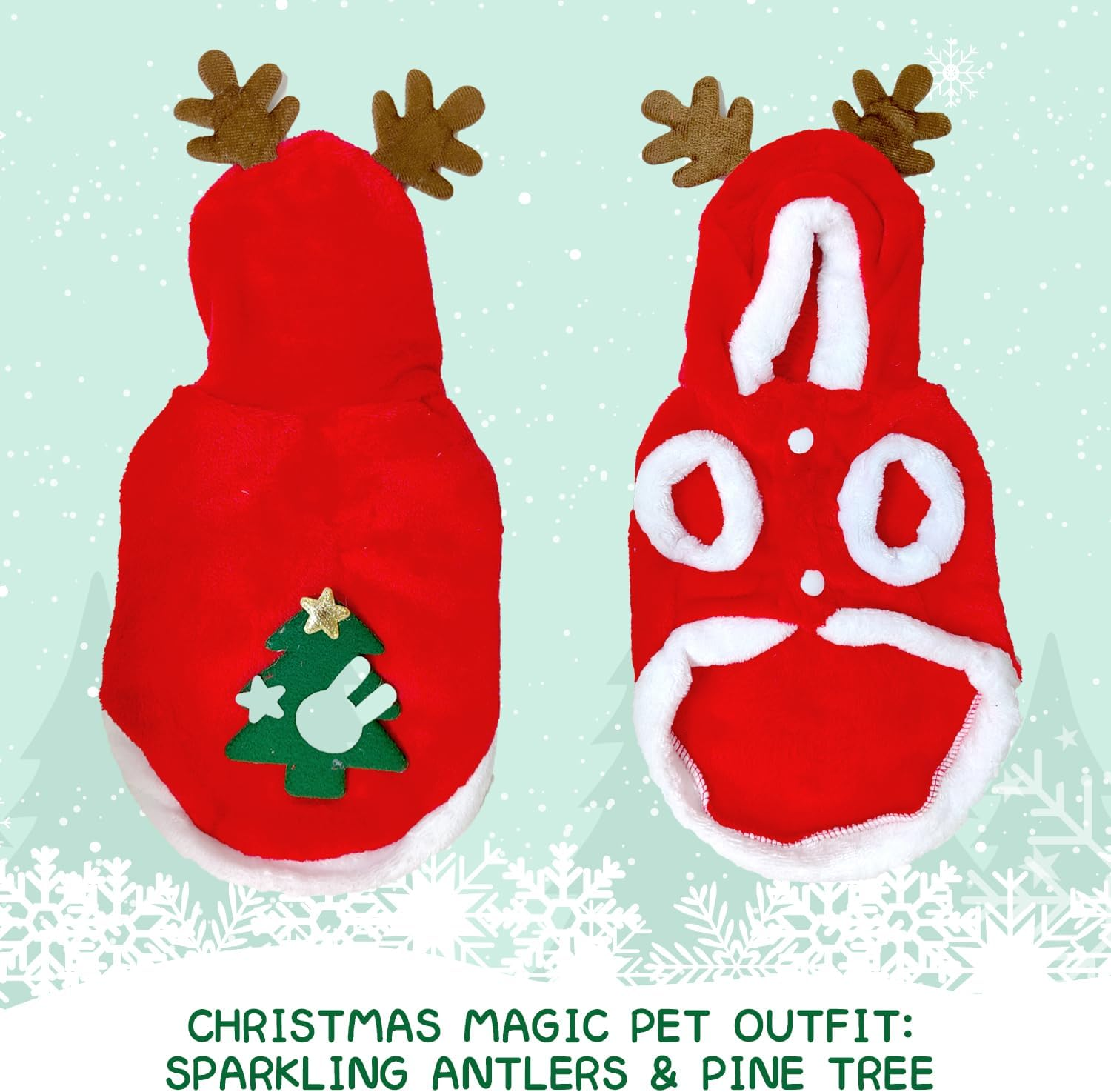 Dog Cat Christmas Outfit, Cute Elk Pattern with Christmas Tree for Small Medium Large Dogs Cats for New Year Party（S） image number 1