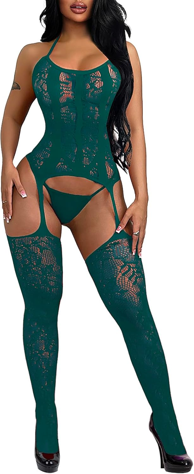 Buitifo Fishnet Bodystocking plus Size Crotchless Bodysuit Lingerie for Women