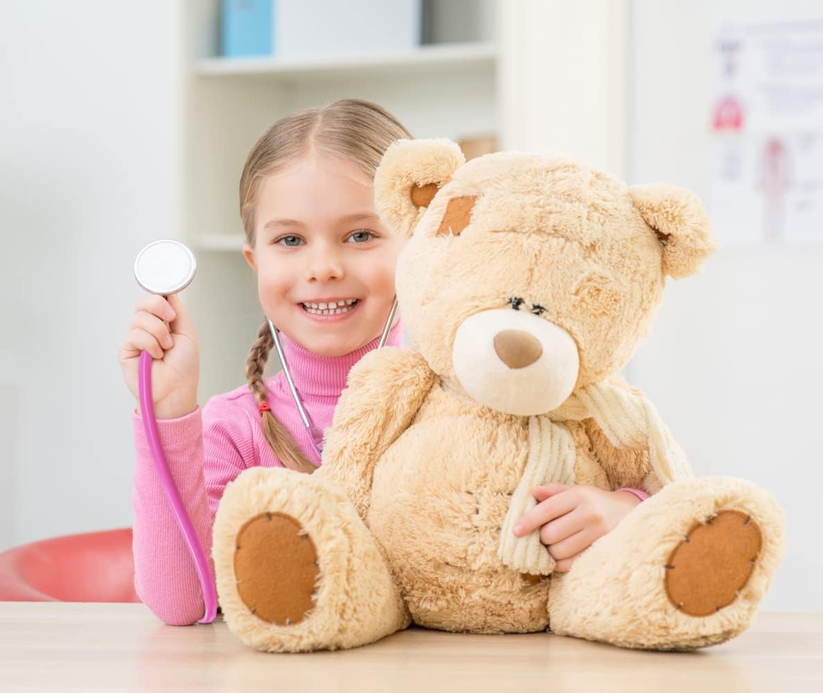 Kids Stethoscope Syringe Glasses Toy, Real Working Nursing Doctor'S Stethoscope,Halloween Doctor Costume Cosplay Pretend Play Accessories (Pink) image number 3