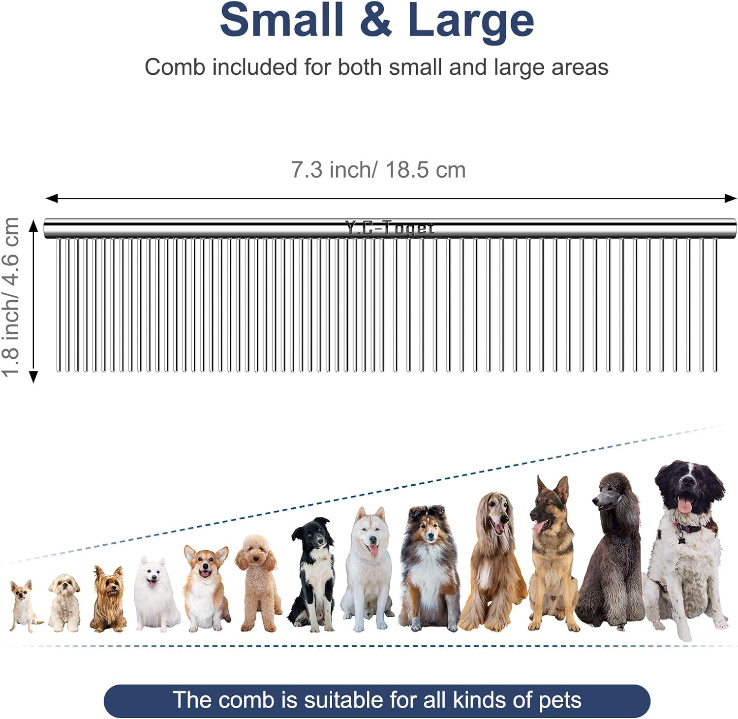 Y.C-Toget Combs for Dog Cat Grooming, Large Steel Dog Cat Comb for Removing Tangles and Knots & Trimming, Professional Grooming Comb for Long-Haired Dog Cat image number 6