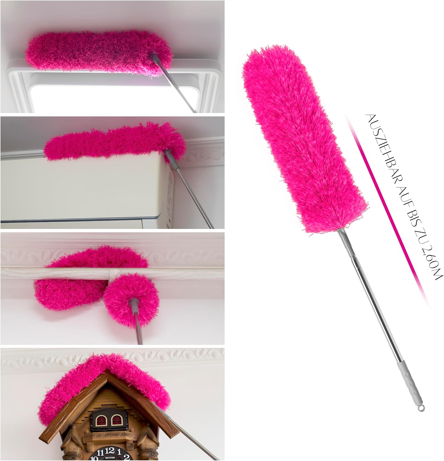ALX Washable Microfibre Duster, Telescopic Duster Extendable up to 260 Cm. Stylish Cleaning for a Spotless Home (Pink) image number 1