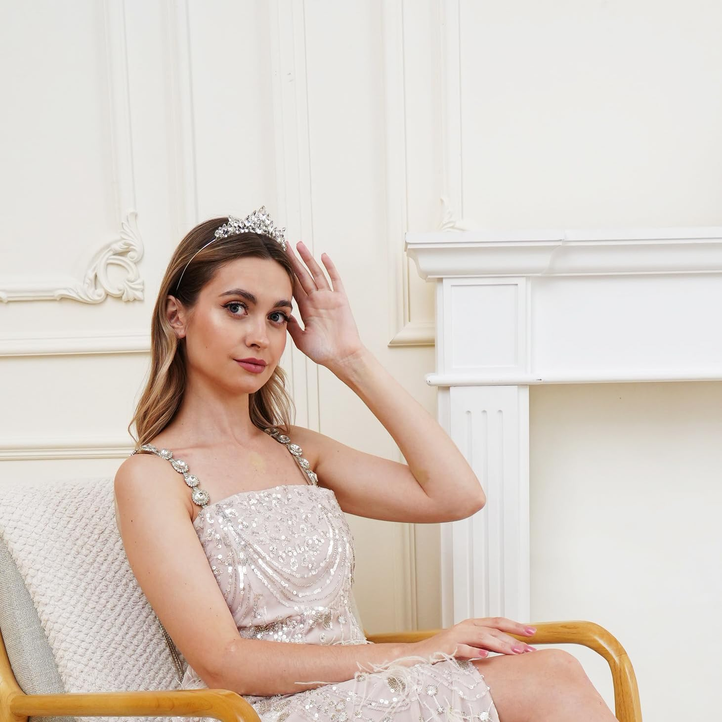 Lovelyshop Crystal Bridal Tiara Headband, Leaf Design Crown for Wedding, Prom, Special Events (15+) image number 2