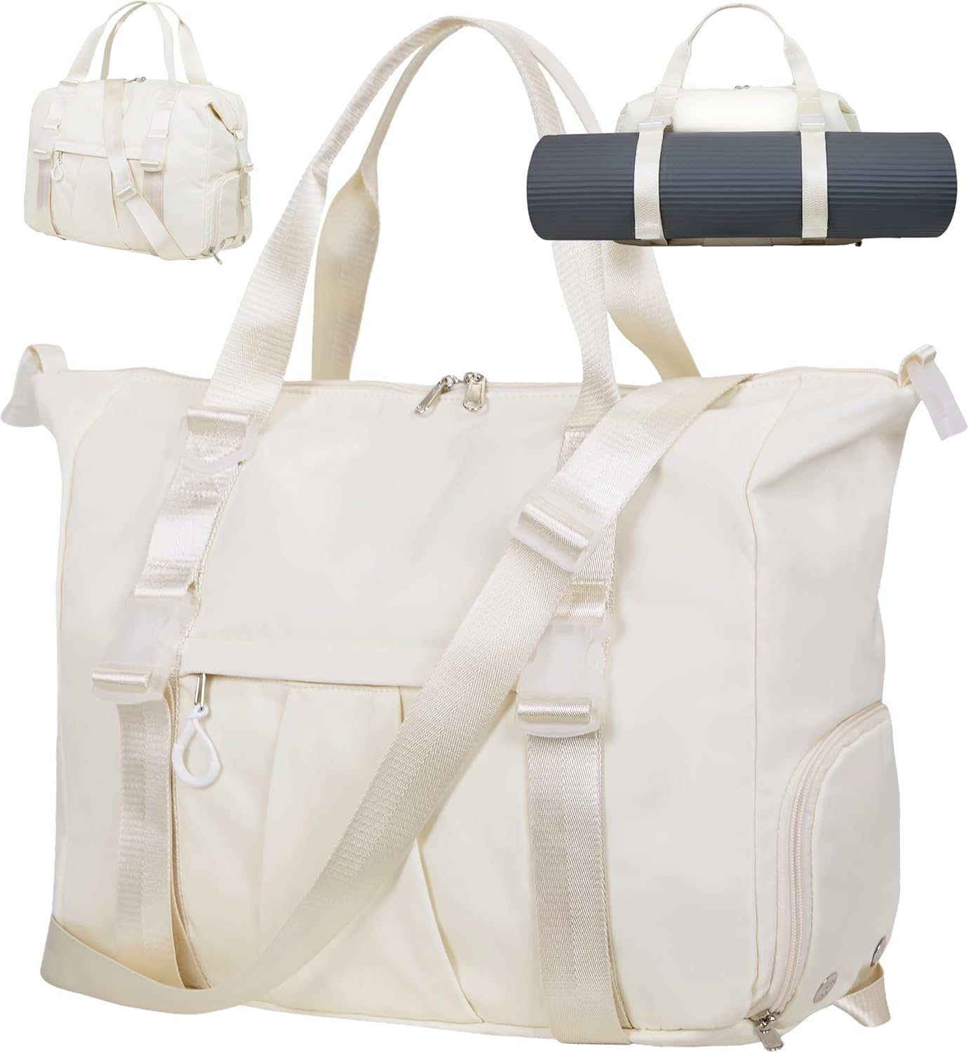 ERTUNA Gym Bag with Yoga Mat Holders, Carry on for Pilates Women & Men with Laptop & Shoe Compartment Large Duffle Travel Weekender Tote with Key Ring Clip Personal Item Workout, Easy to Clean - Black