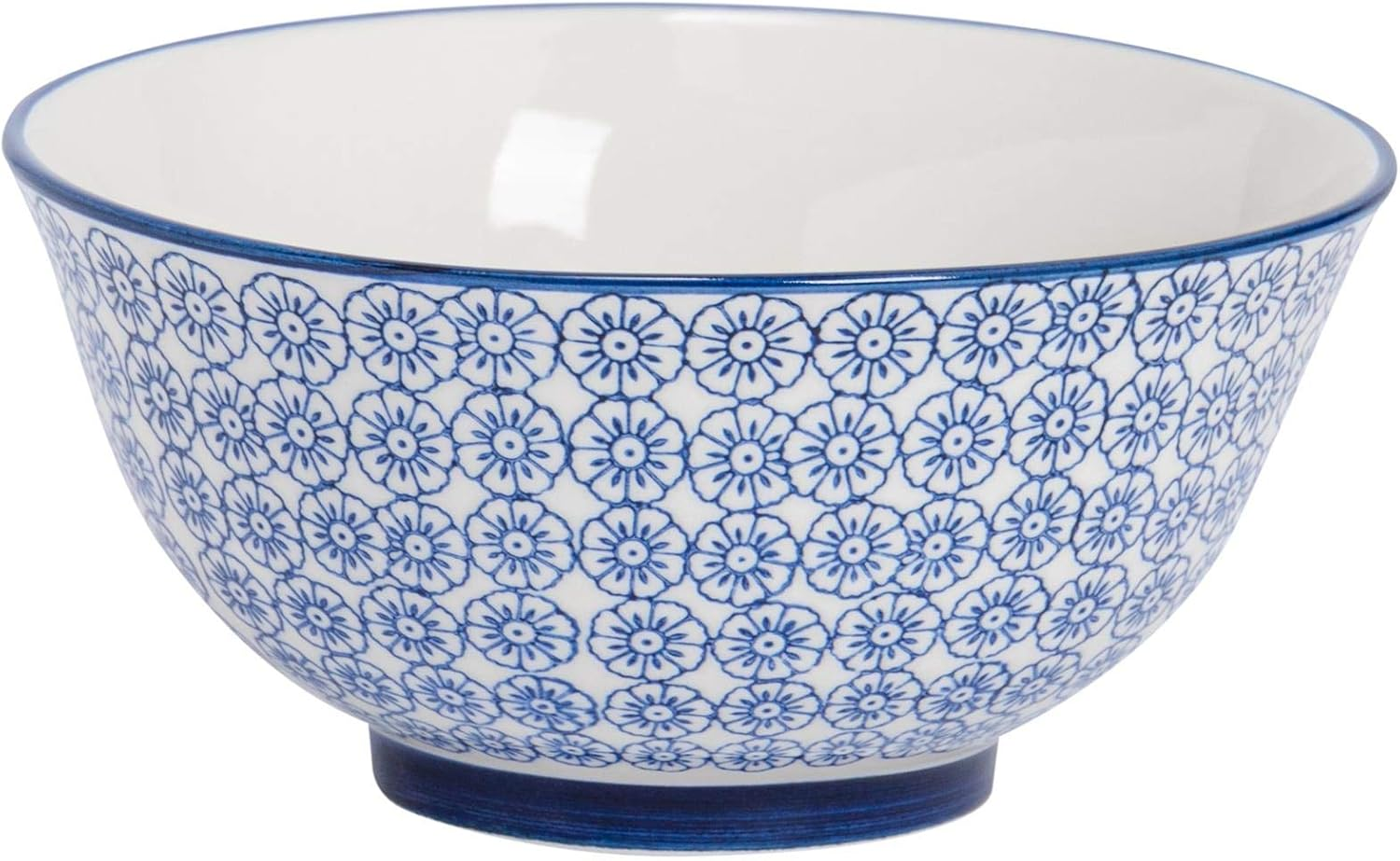 Nicola Spring Patterned Cereal Bowls - Orange - 16Cm - Pack of 6 - Hand Printed Japanese Style Porcelain Serving Bowls for Dessert, Pasta, Cereal, Salad, Noodles, Soup