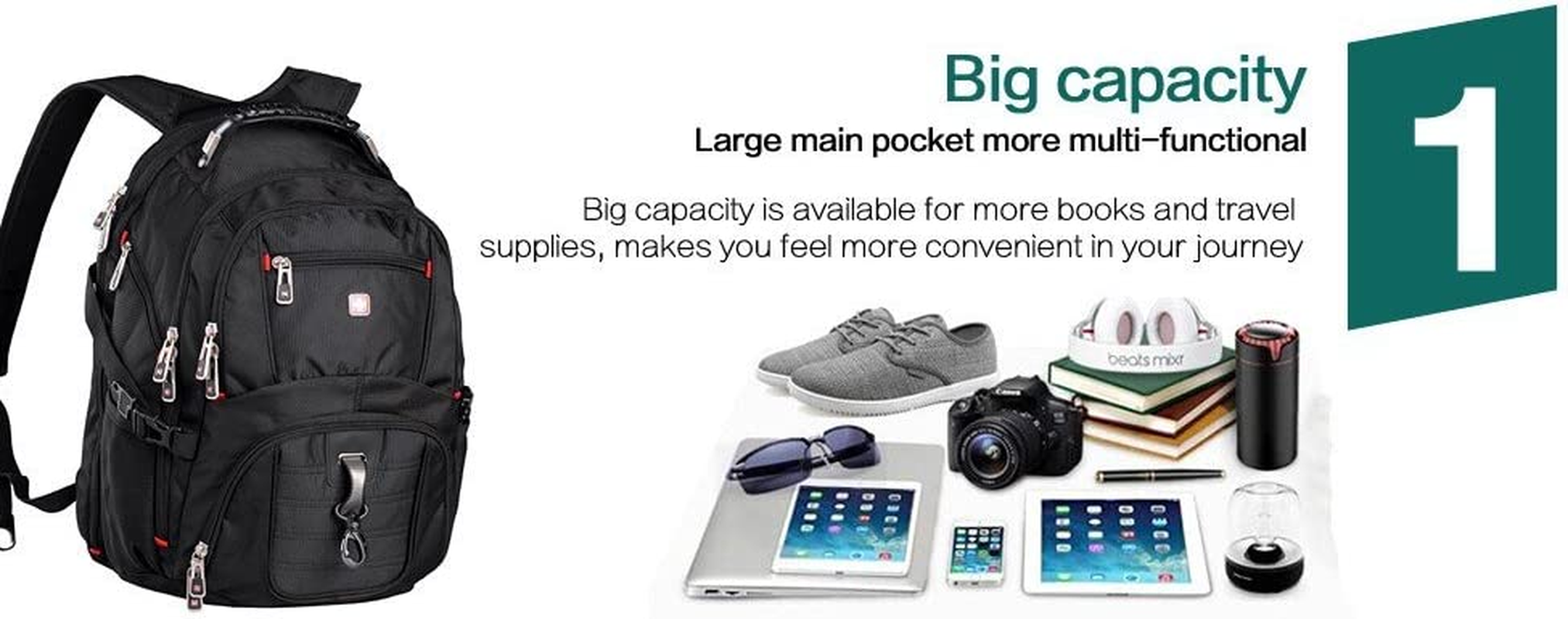 SWISSWIN Swiss Waterproof Business Backpack Travel Backpack College School Backpack Casual Daypack Daily Shoulder Bag SW8112 Black 16 Inch Laptop Notebook Backpack for Men Womens Boys Girls &hellip; image number 2