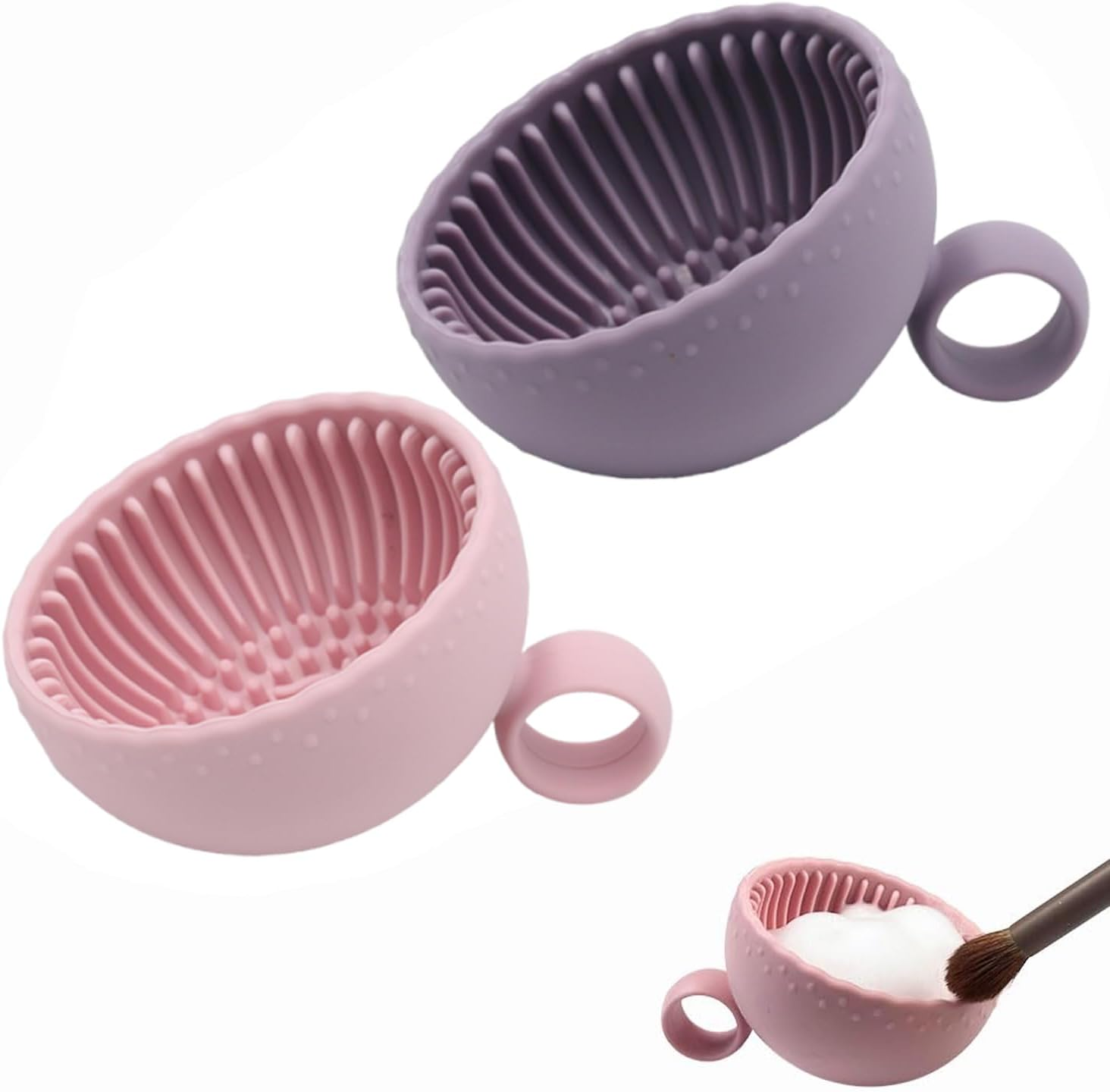 BYVCUI Make up Brush Washing Bowl, Makeup Brush Cleaner Machine, Silicone Brush Scrubber Bowl, Portable Washing Tool Cosmetic Brush Cleaner Cleaning Pad for Women Girl (Pink+Green)