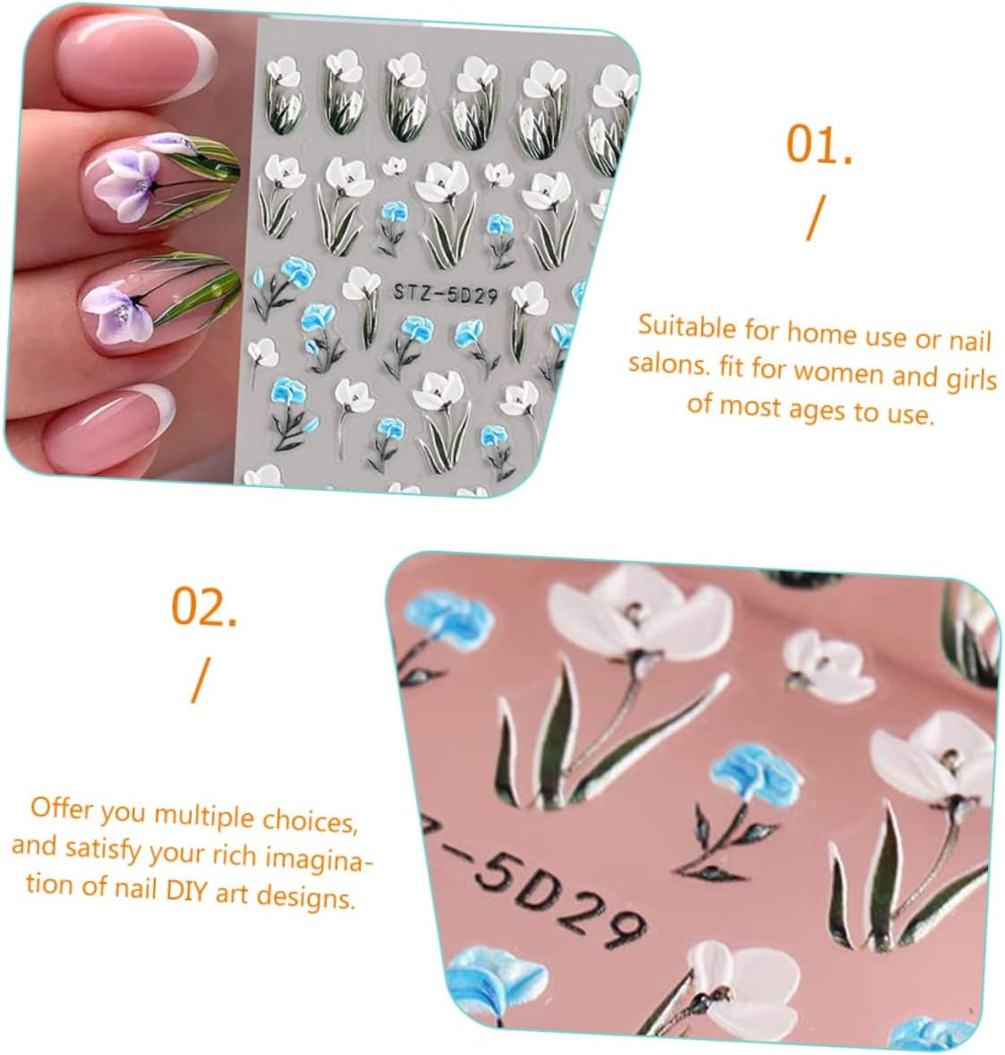 KALLORY 30 Sheets Flower Nail Sticker Leaf Nail Art Decal for Women for DIY for Pressed Flowers Inspired image number 3