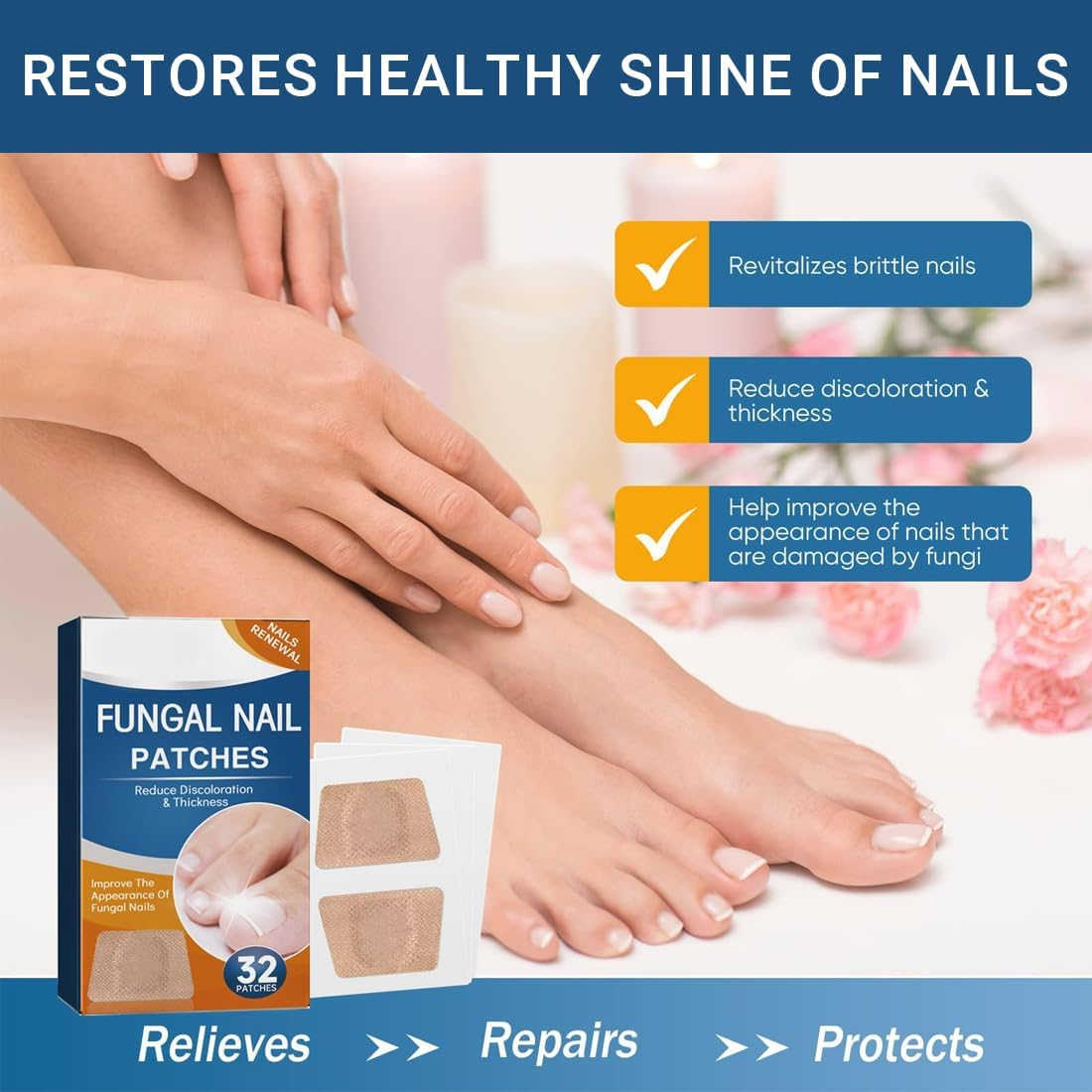 GXGM 32 Pieces Toenail Treatment, Nail Digging Repair Patches, Improve the Appearance of Discoloured Nails image number 3