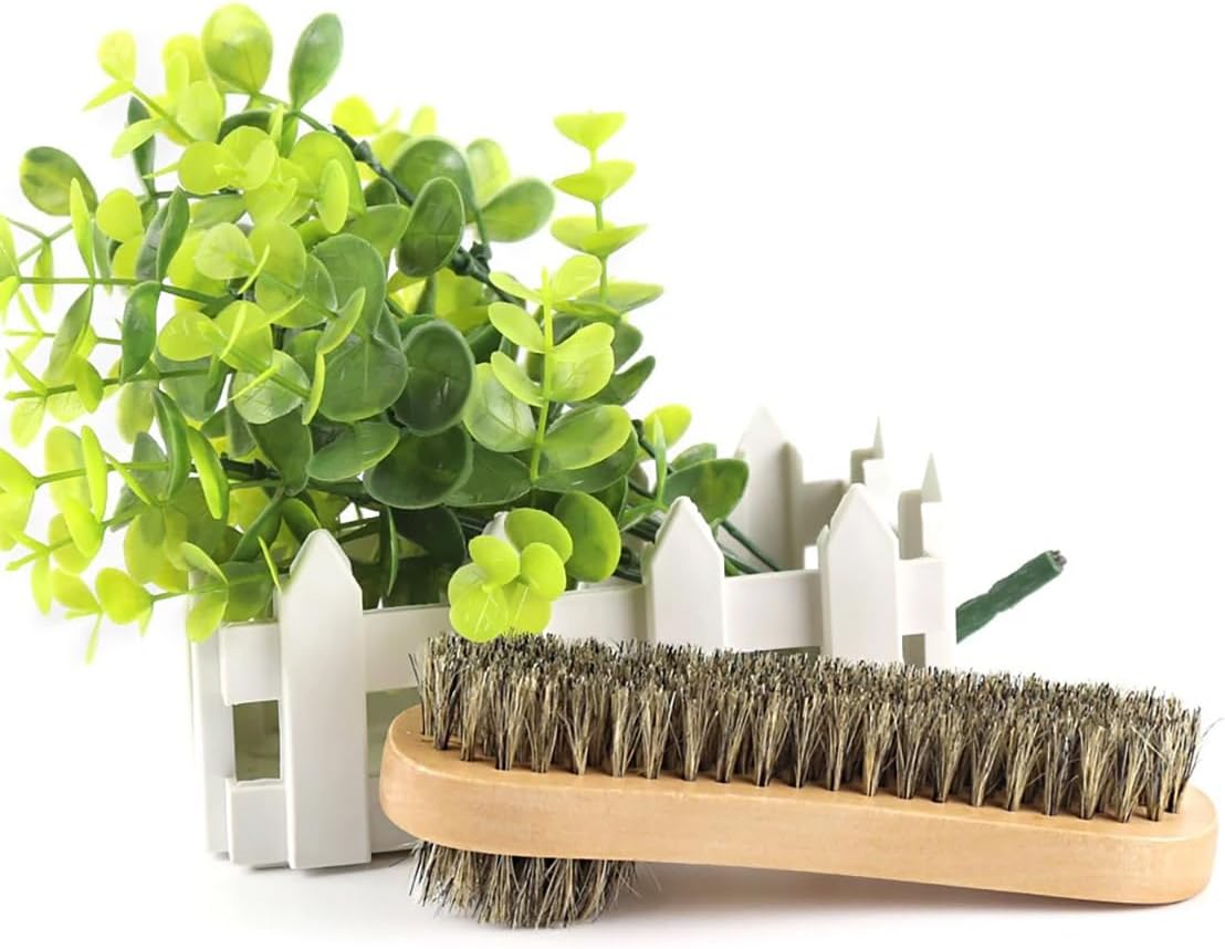 AIMALL Double-Sided Beech Wood Shoe Brush with Natural Pig Bristles, Premium Shoe Polishing and Cleaning Brush for Suede and Leather