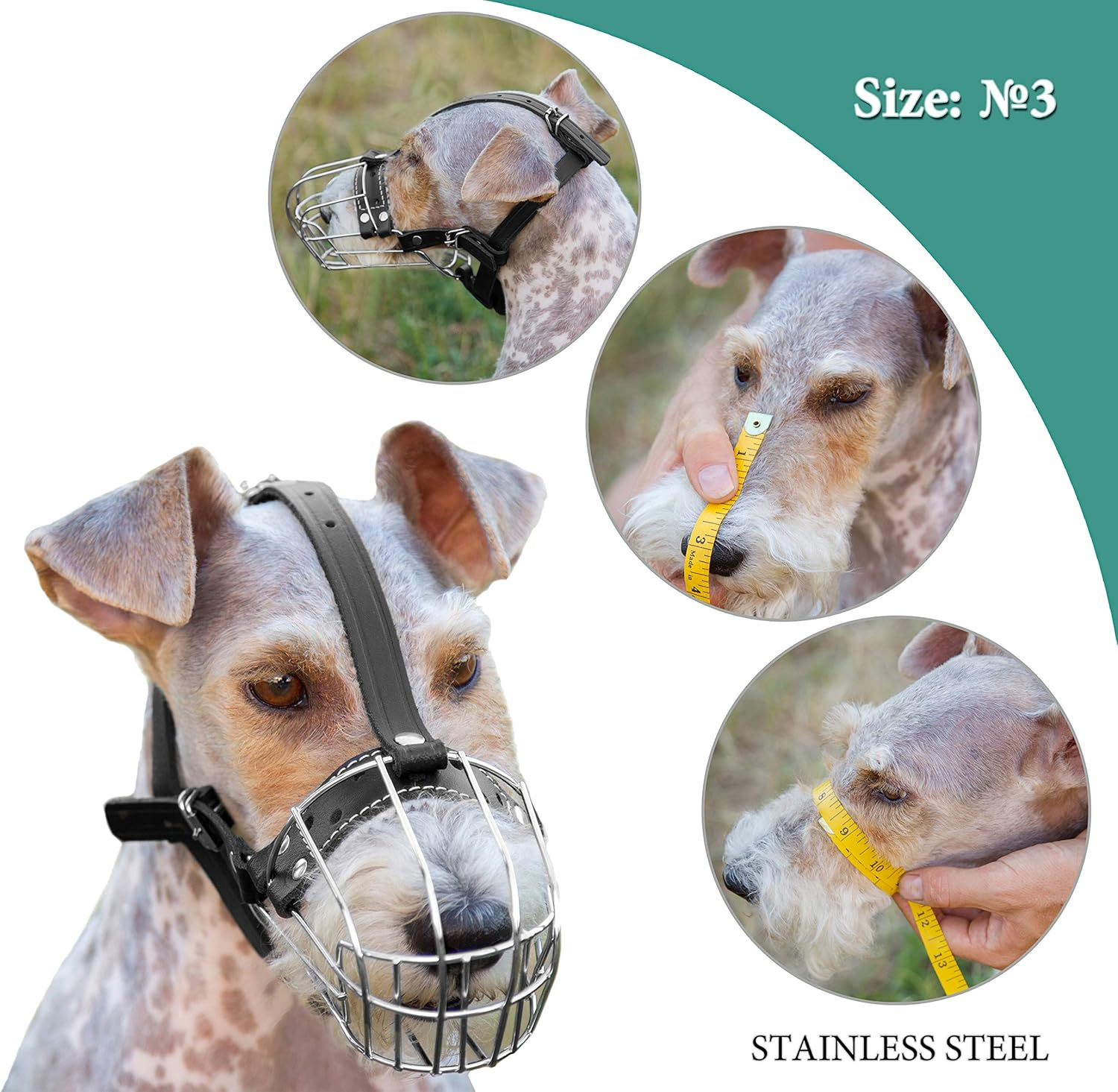 Petristor №3 Dog Chrome Metal Muzzles Wire Basket Adjustable Leather Straps image number 4