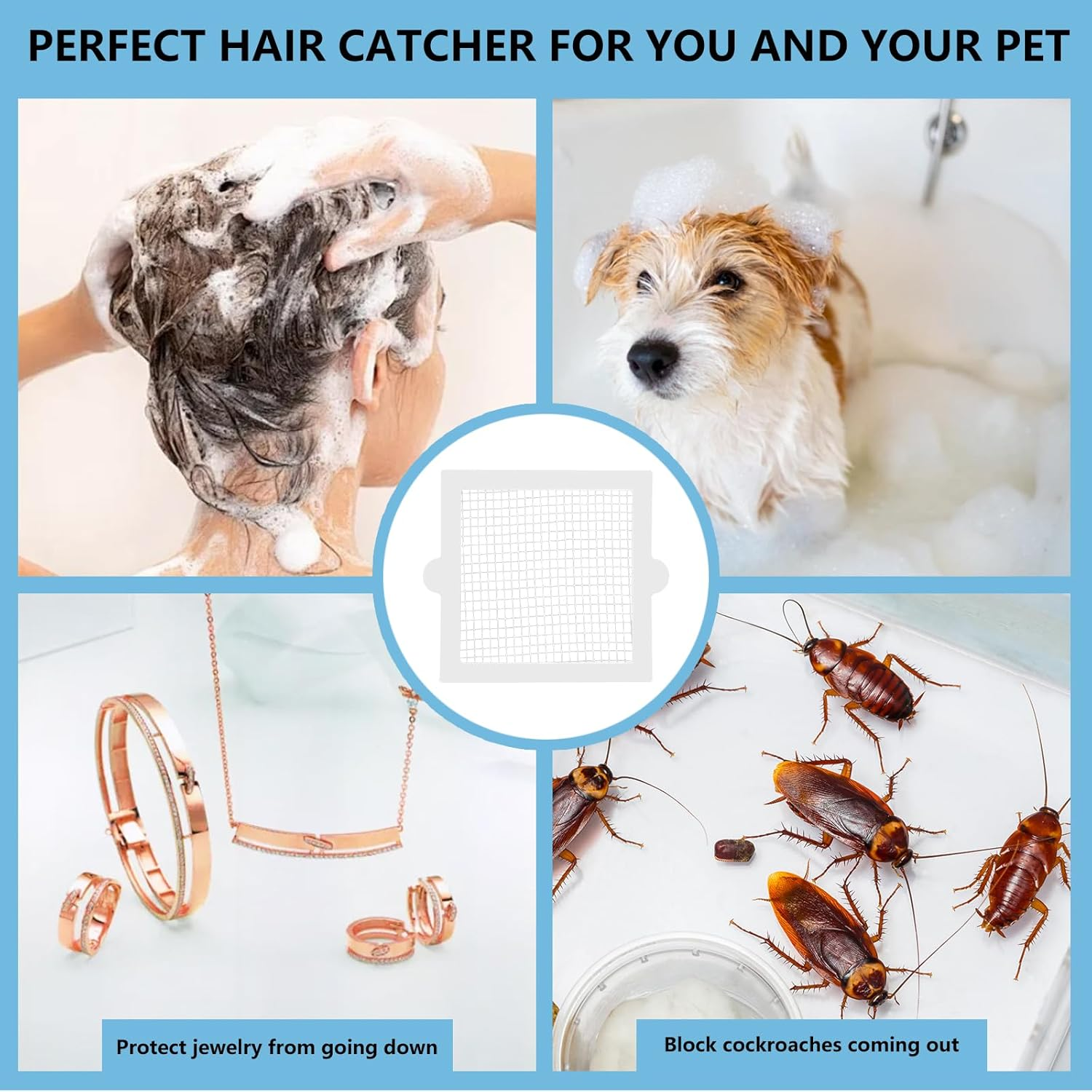 40 Pcs Disposable Shower Drain Hair Catcher, Square Shower Drain Dog Hair Catcher, Mesh Filter Sink Strainer Stickers for Shower, Anti-Blockage, Bathroom, Bathtub, Kitchen, Sink (Square) image number 1
