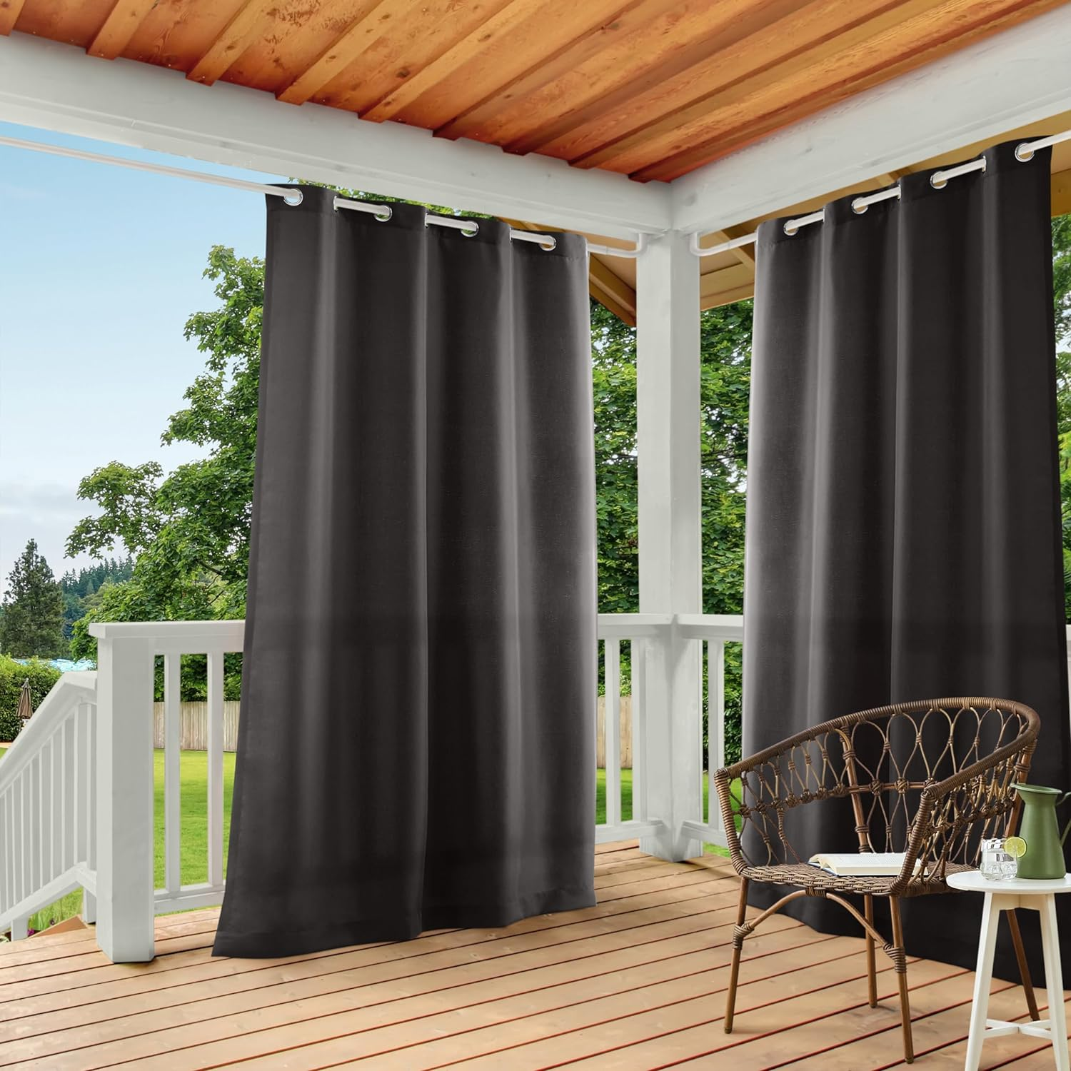 Town & Country Basics Cabana Solid Heavyweight Indoor Outdoor Curtains, Light Filtering Opacity with Grommet Top, Water Repellent, 2-Pack Set, 54"X144", Cloud Grey