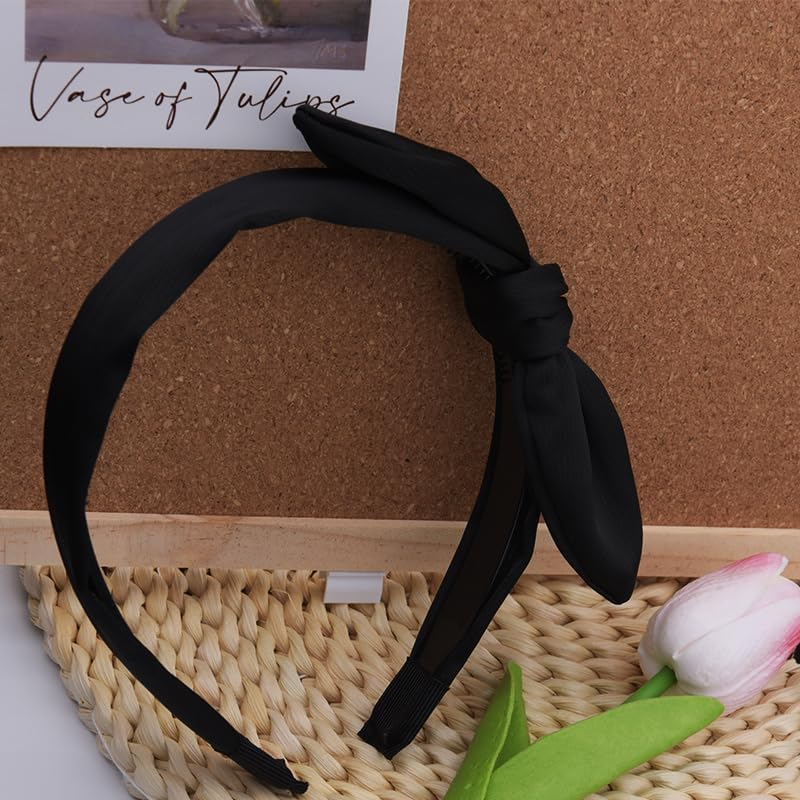 Black Bow Headbands for Fine Curly Hair Turban Headbands for Girls Women Non Slip Thin Headband Bow Hair Bands for Girls Women Ribbon Headband for Halloween Christmas Party Hair Accessories image number 1