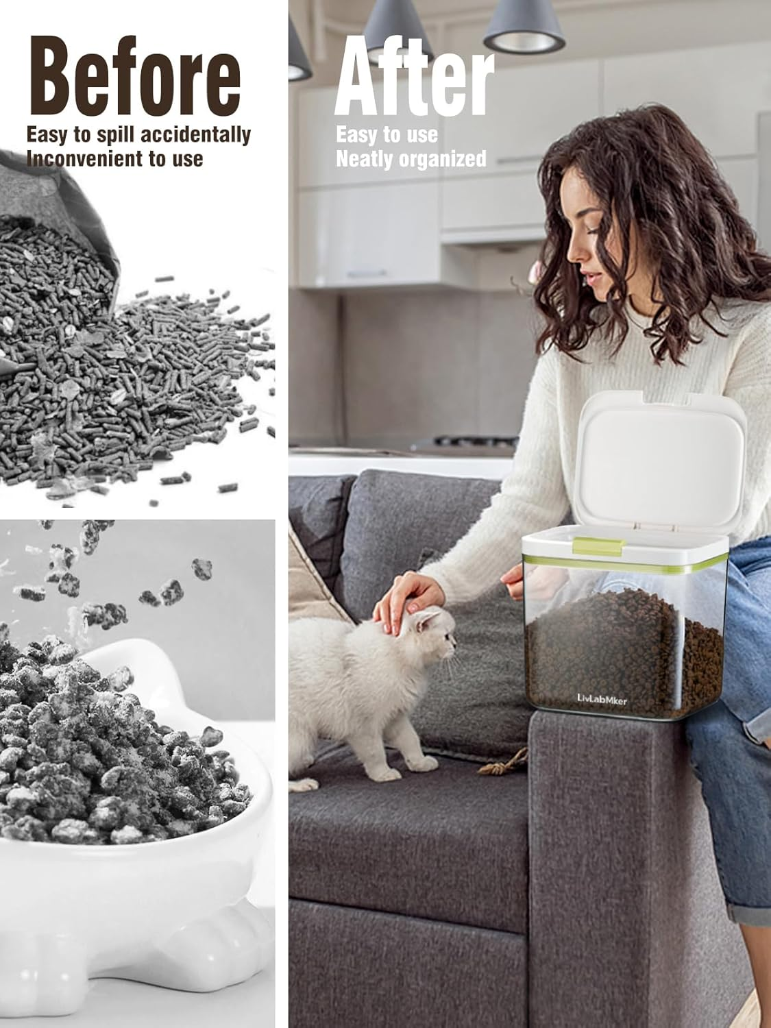 Livlab Mker 5Lbs/80Oz/4.3Qt Airtight Dog Food Storage Container with Lids,Dog Treat Container with Measuring Cup,Dry Pet Food Storage Bin for Dogs,Cats,And Birds 4.5L image number 1