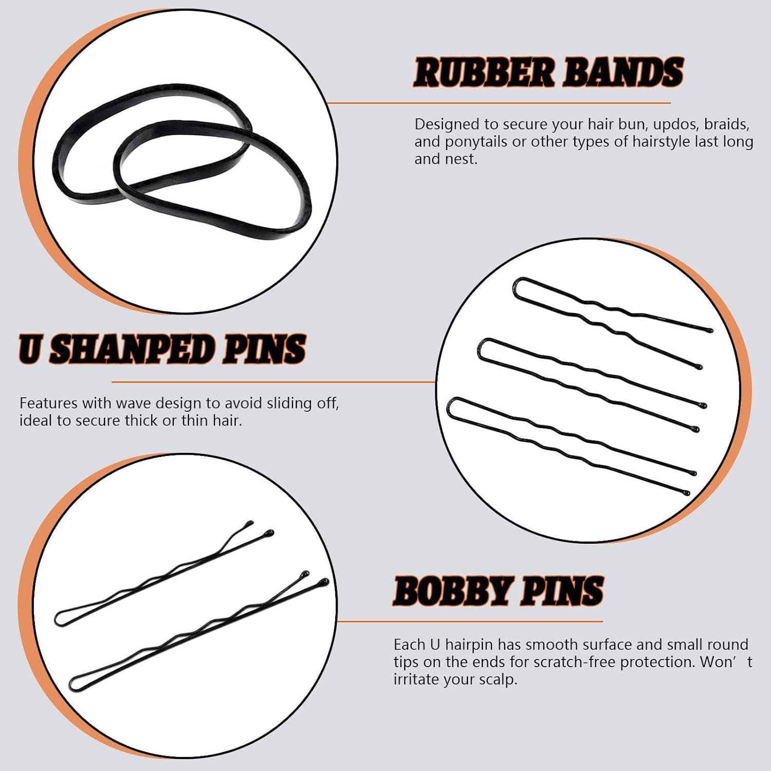 420 Piece Hair Pins Set, Metal Wavy Shape Hair Clips, Includes 160 Bobby Pins + 160 U-Hair Clips + 100 Rubber Bands, Hair Clips Set with Storage Box for Women Girls Hairdressing Salon image number 2