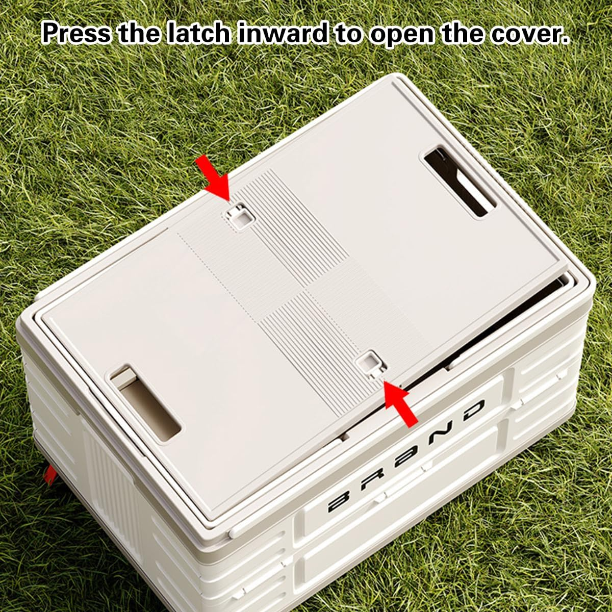 AIMALL Outdoor Folding Storage Box with Wooden Lid 20.4X13.9X13.9In Large Capacity Car Trunk Camping Clothes Organiser with Handles for Travel Garage Home Use - Latch Switch Cover image number 3