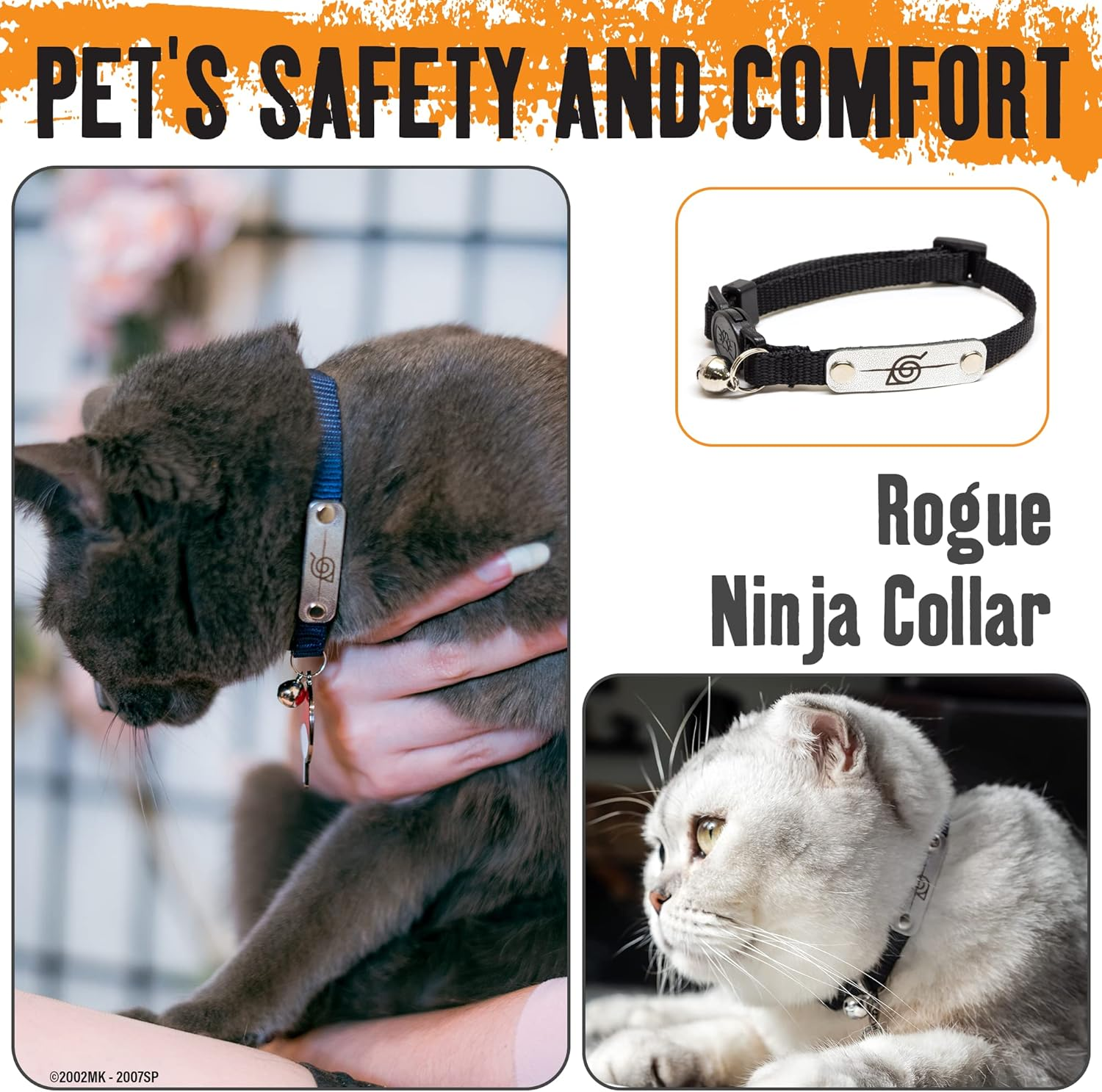 Naruto Cat Collars for Girls Cats Boys and Small Kittens Collar with Bell Officially Licensed Naruto Shippuden Hidden Leaf Village Headband Breakaway image number 3