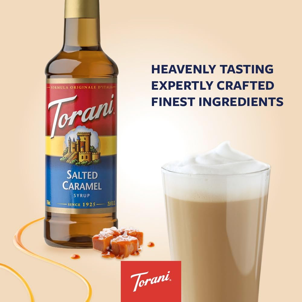 Torani Salted Caramel Coffee Syrup (750Ml) - Pure Cane Sugar Coffee Syrups for Lattes, Hot Chocolates, Macchiatos & Dessert Drinks - Sweet & Salty Taste, Vegetarian-Friendly image number 2