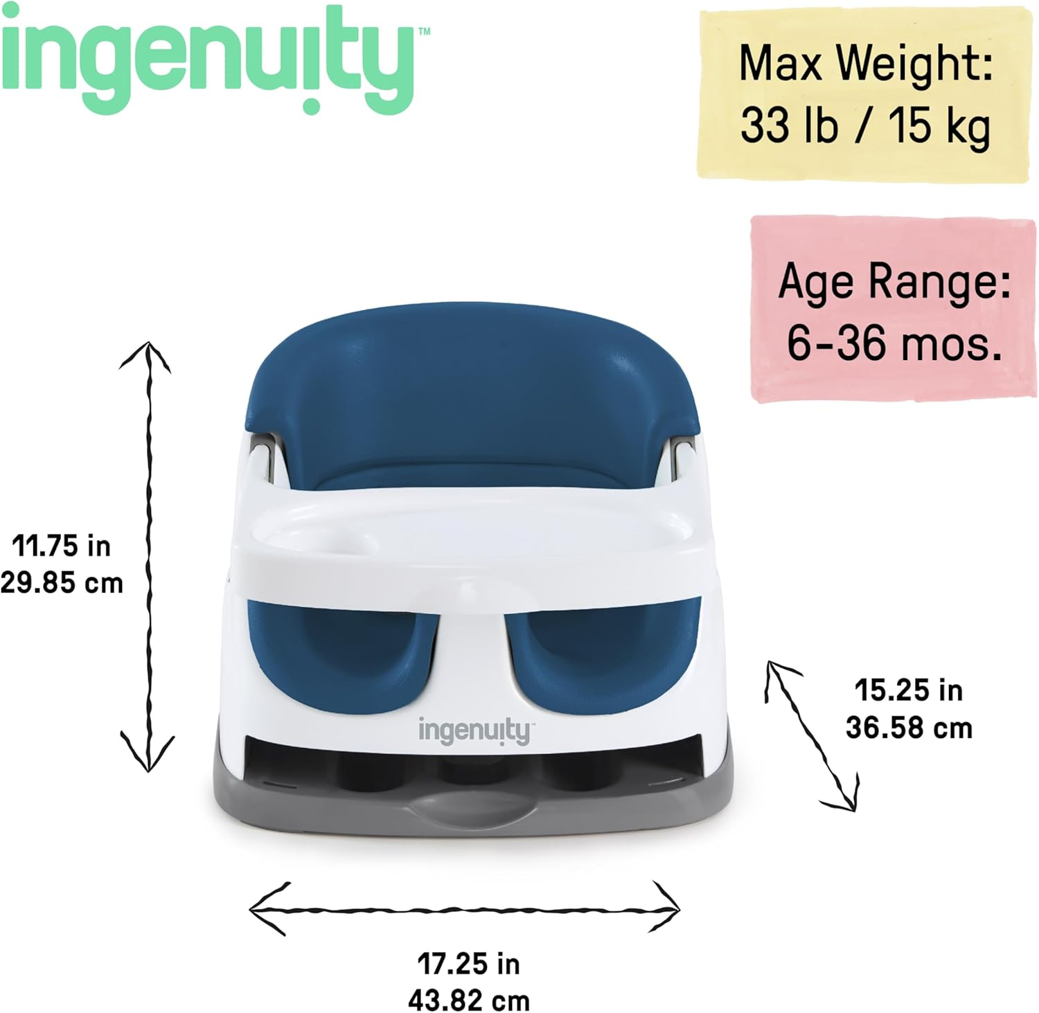 Ingenuity Baby Base 2-In-1 Booster Feeding and Floor Seat with Self-Storing Tray - Night Sky - Night Sky image number 4