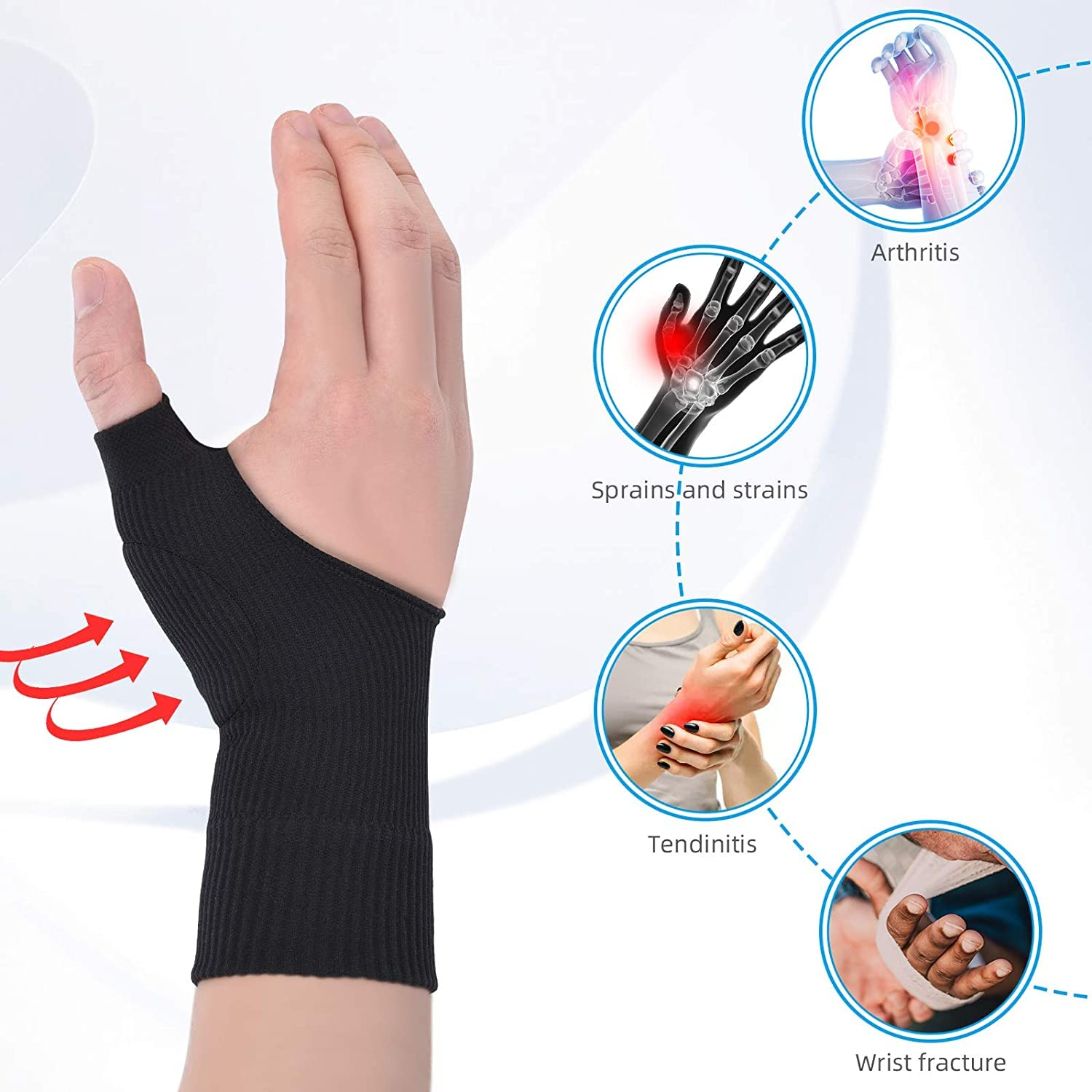 2PCS Gel Thumb Wrist Support Brace, Breathable Compression Arthritis Gloves for Thumb Arthritis, Carpal Tunnel, Tenosynovitis for Men and Women Fits Both Hands(Black) image number 1