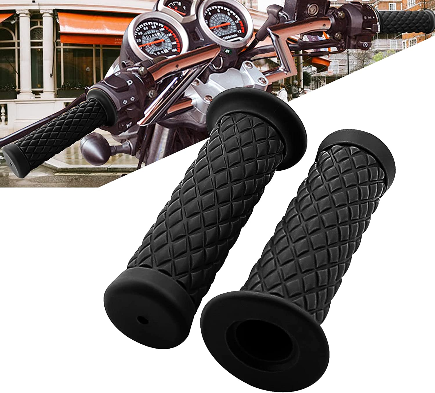 Motorcycle Retro Comfortable Hand Handlebar 7/8" 22Mm 1" 24Mm Non Slip Rubber Handle Grips for Kawasaki Honda Yamaha image number 4