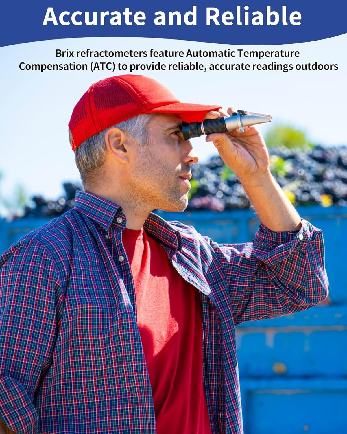 Refractometer for Sugar Content, 0-90% Range, ATC Function, Maple Syrup and Honey Testing， Bee Tools Honey Refractometer， Wort Refractometer Beer Fruit Juice Beer Sugar Test image number 4