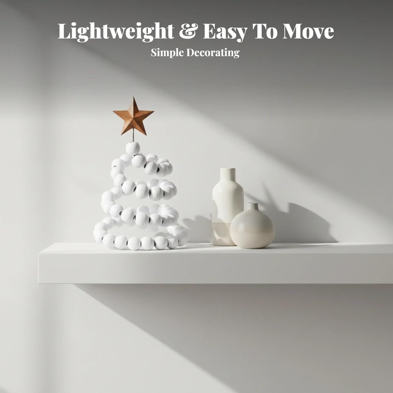 Mini Christmas Tree for Desk, Decorative Wooden Bead Christmas Tree Statue for Party, Star Top Christmas Tree For, White, as Described - White image number 5