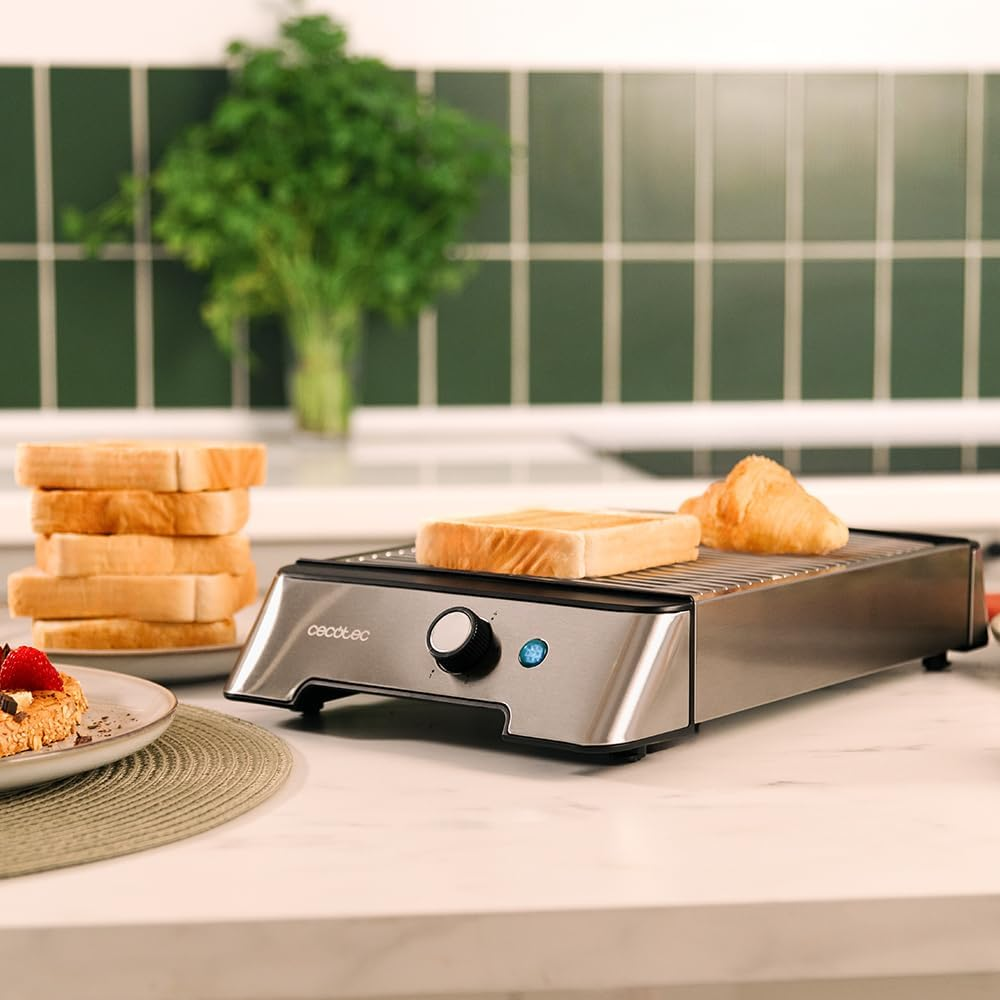 Cecotec Horizontal Bread Toaster - Flat 3 Resistors Niceslice Inox. 1000W, All Bread Types or Wish Cakes, Quartz Resistors, Stainless Steel Finish, 6 Grate Levels, 6 Grate Stairs image number 3