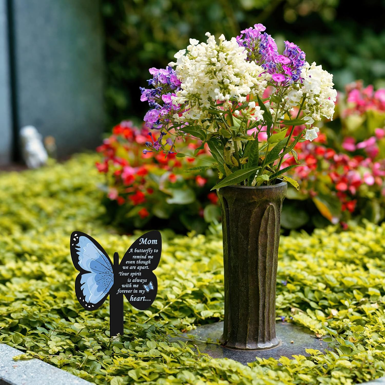 Geosar Mom Memorial Stakes Cemetery Grave Plaque Stake Markers Memorial Butterfly Plaques for Outdoors Sympathy Garden Stake Acrylic Waterproof Garden Grave Decoration(Elegant Style) image number 2