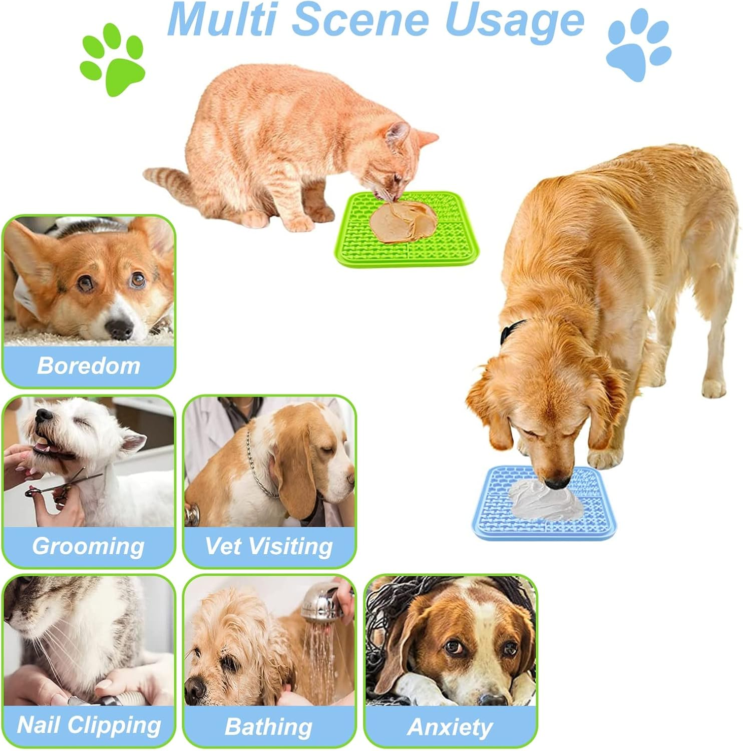 Licking Mats for Dogs and Cats 2PCS, 7.9 * 7.9 Premium Lick Pad with Suction Cups for Dog Anxiety Relief, Dog Cat Peanut Butter Lick Pads for Boredom Reducer image number 2