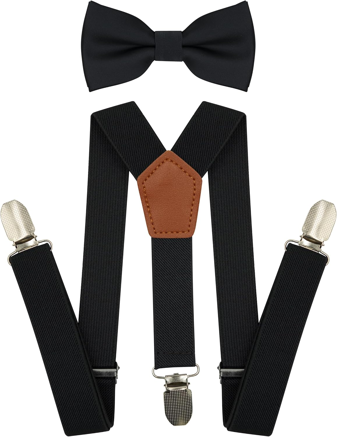 BEWDIO Adjustable Baby Boy Suspenders and Bow Tie, Pre-Tied Kids Bowtie and Elastic Suspenders with 4 Strong Metal Clips