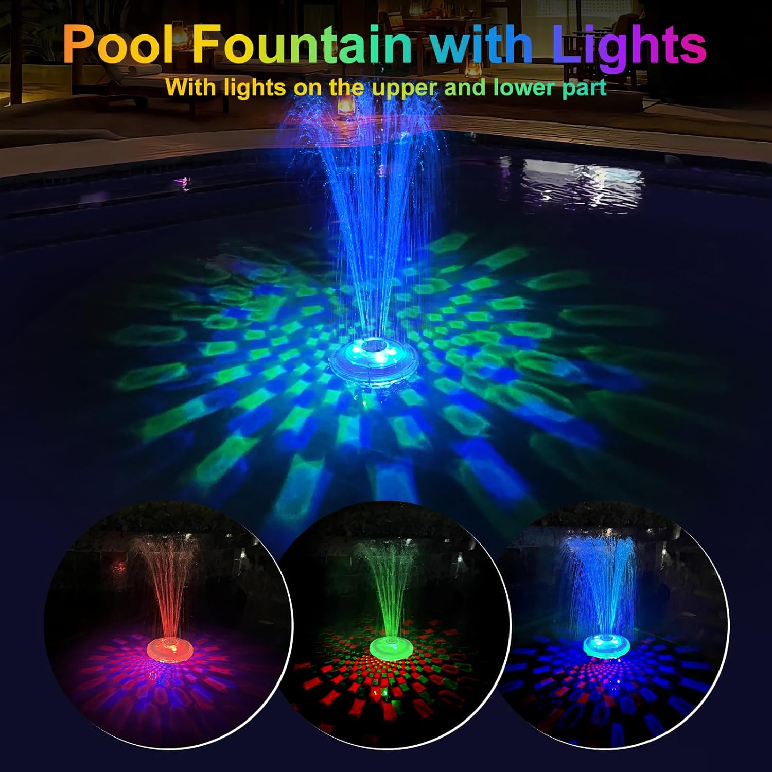 Floating Pool Fountain with Underwater Light Show,Pool Water Fountains Pool Fountains with Anchor,2 Spray Modes Swimming Pool Fountain Pump,Pool Fountain for Inground above Ground Pools-1Pc image number 4