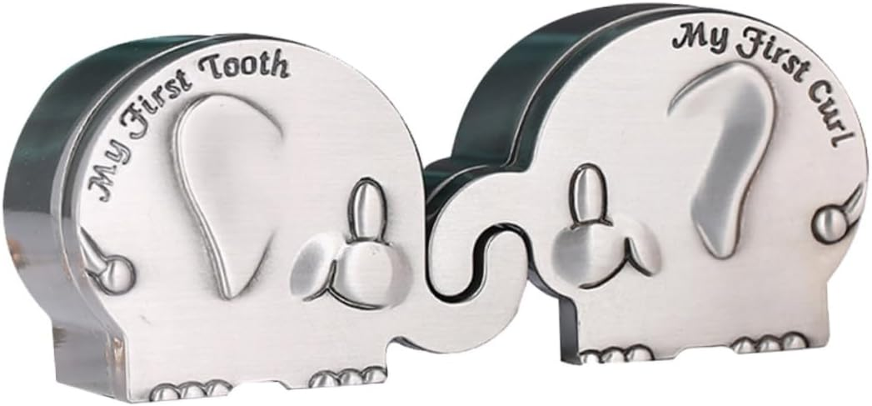 Sosoport My First Curl and Tooth Keepsake Box Set Elephant Shape Newborn Baby Tooth and Hair Organizer Silver Metal for Baby Shower Gifts image number 3