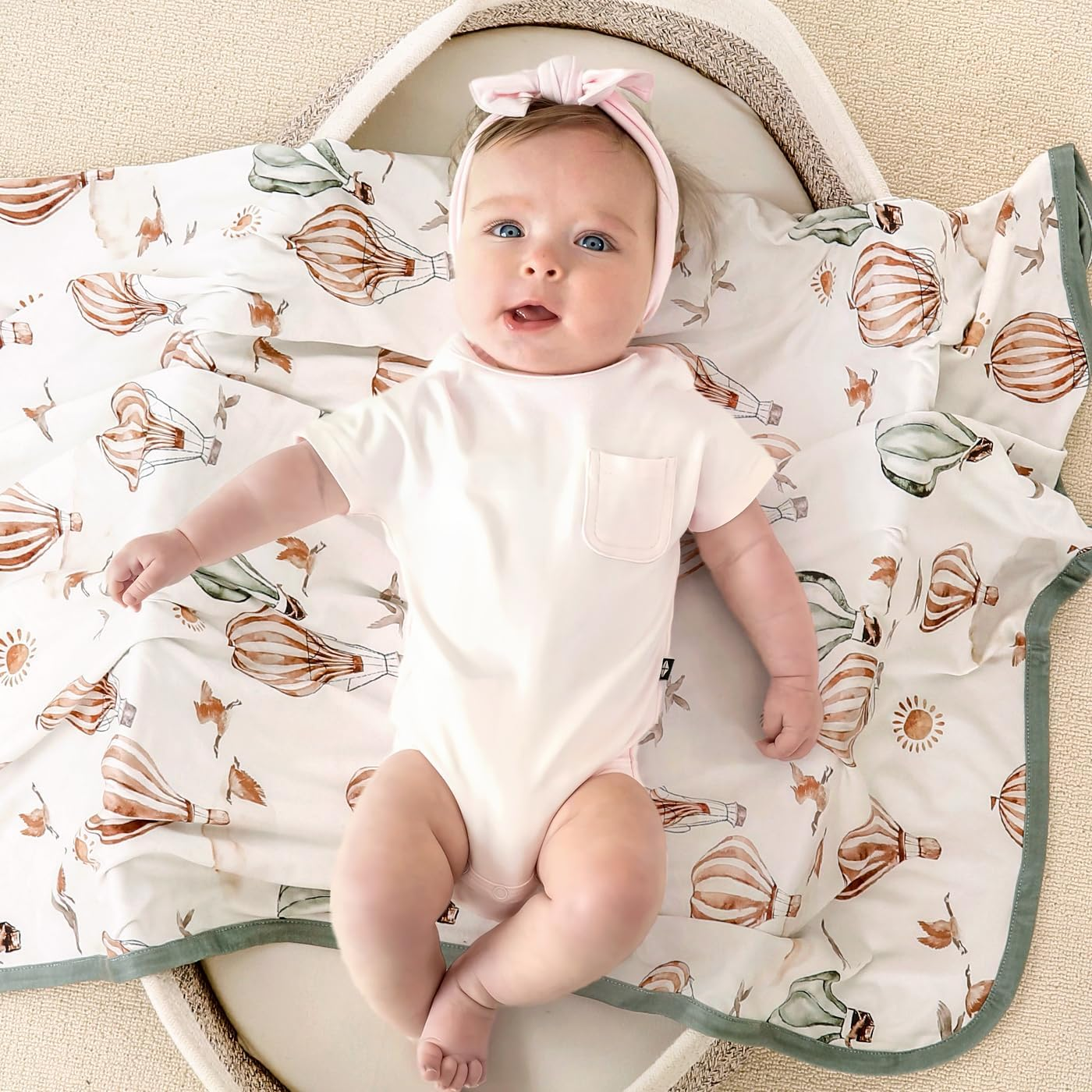 GRSSDER Baby Blankets Super Soft Jersey Knit Swaddle Blanket for Baby Girls and Boys, Double Layer Receiving Blankets 34 X 44 Inches, Extra Large for Baby Swaddling, Balloon Print - Balloons image number 3