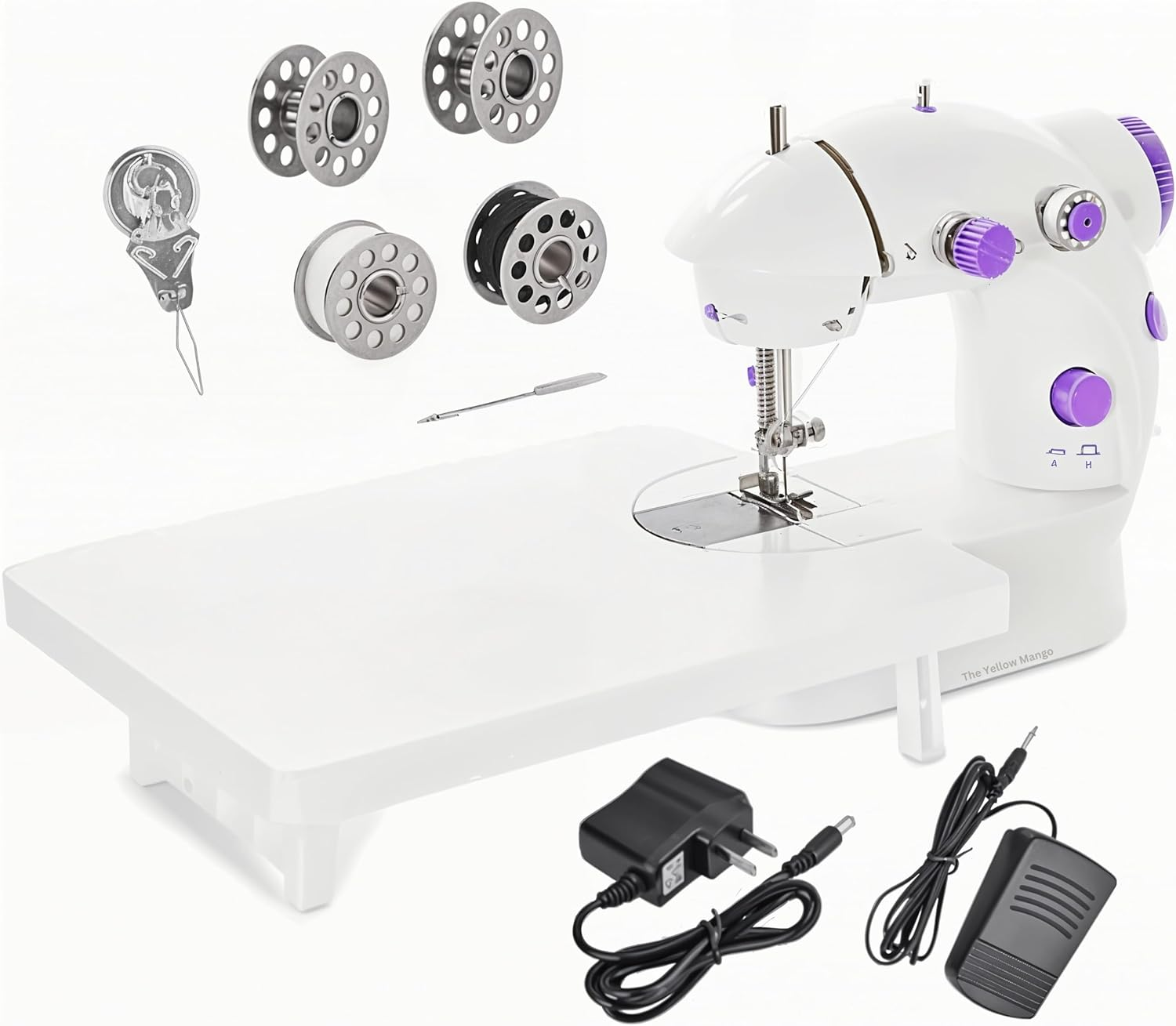 Amazon Sewing Machine, Basic Sewing Machine with Foot Pedal, Stitching Machine for Children10Pcs Sewing Kit, Dual Threads Electric Tacking Machine for Beginners [The Yellow Mango] (With Table + Kit) image number 3
