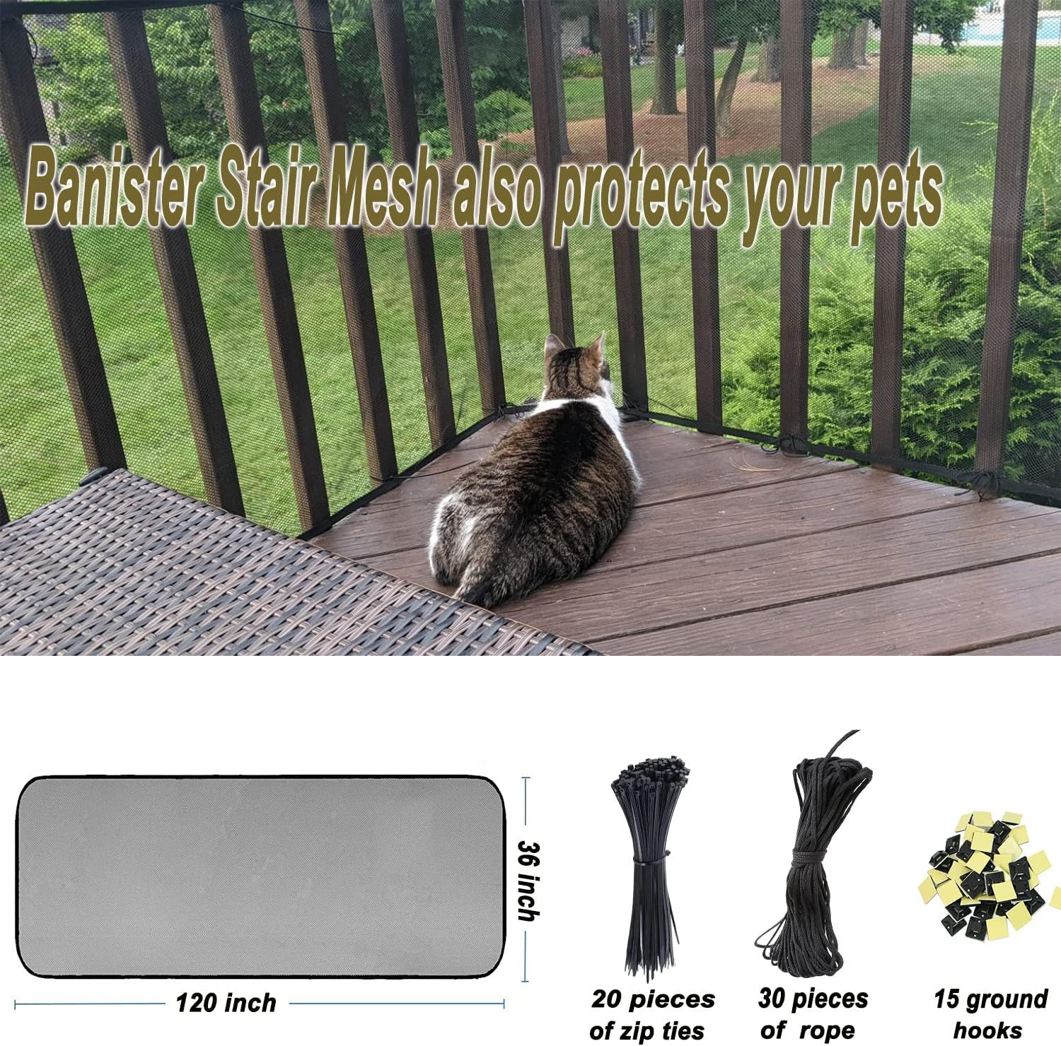 Banister Guard for Baby, Balcony Netting for Pets, 10Ft X 3Ft, Baby Safety Stairs Rail Net Provides Your Baby with a Environment, Baby Stair Net Fit for Child, Small Pet, Toy - Black image number 5