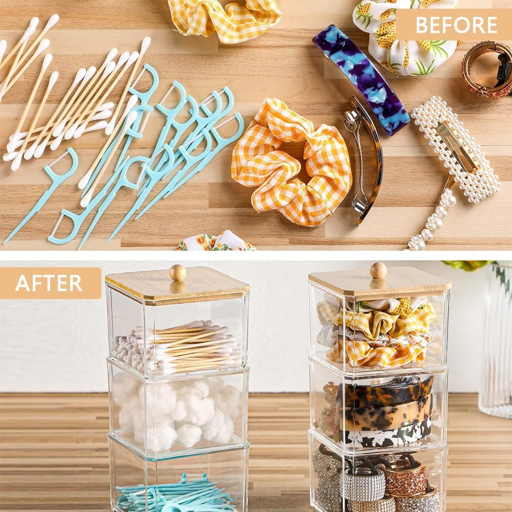 HYAVIA 4 Set Hair Accessories Organizer &ndash; Stackable Hair Tie & Scrunchie Holder, Bathroom Storage Containers for Headbands, Bows, Makeup, Cotton Swabs, 3 Layer Travel Organizer Box image number 2