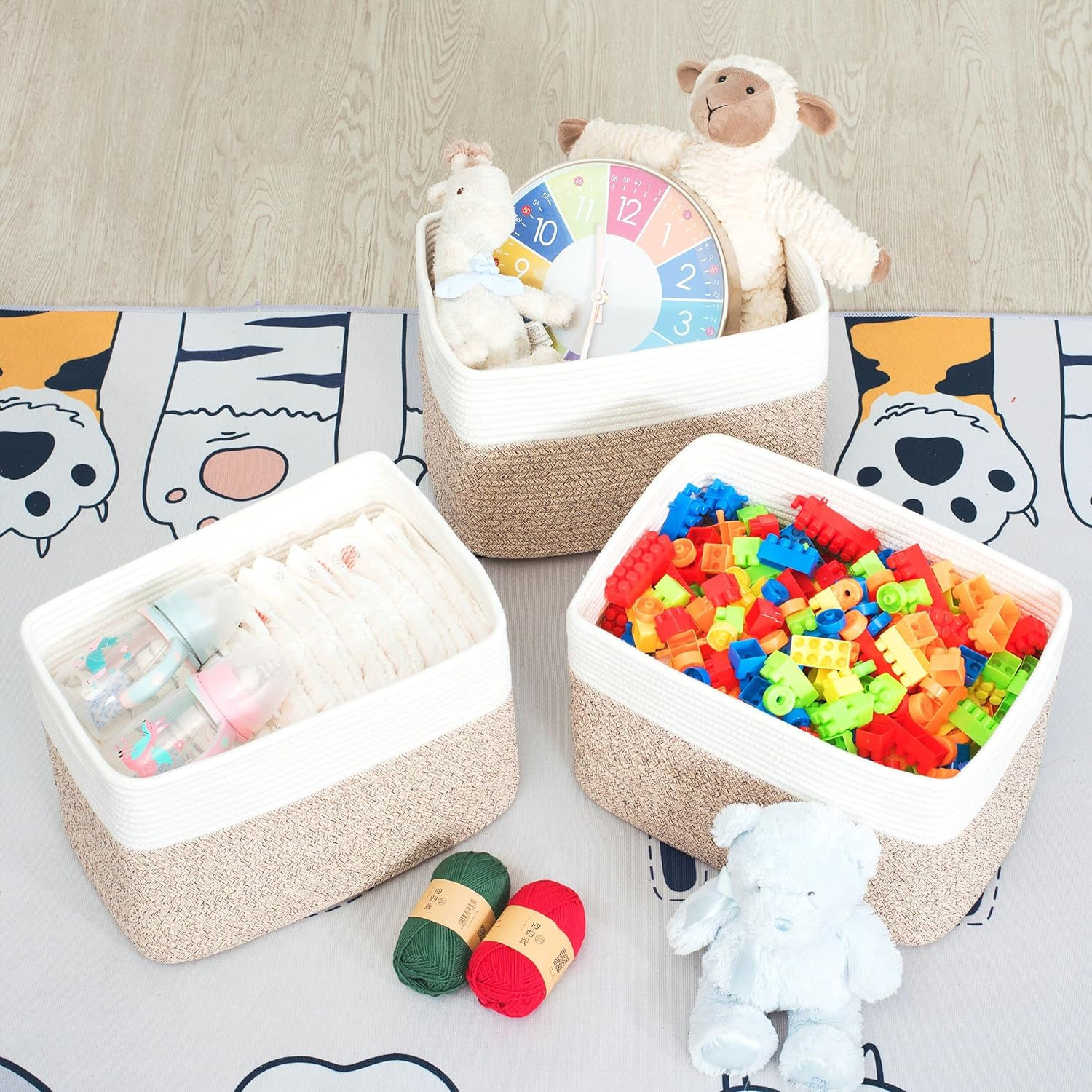 MINTWOOD Design 3-Pack Storage Baskets for Shelves, Playroom and Classroom, Decorative Storage Cube Bins, Woven Closet Organizers, Pantry and Shoe Organizer, Light Brown image number 3