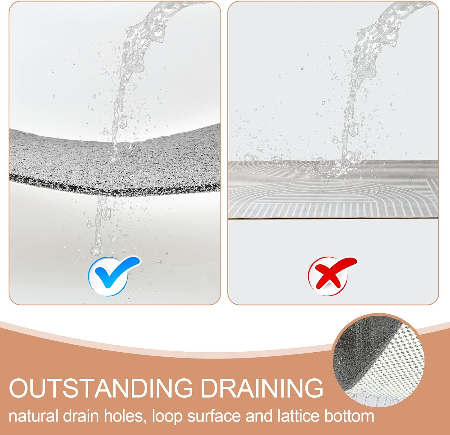 Joyhalo Soft Textured Bath, Shower, Tub Mat, 24X16 Inch, Phthalate Free, Non Slip Comfort Bathtub Mats with Drain, PVC Loofah Bathroom Mats for Wet Areas, Quick Drying image number 5