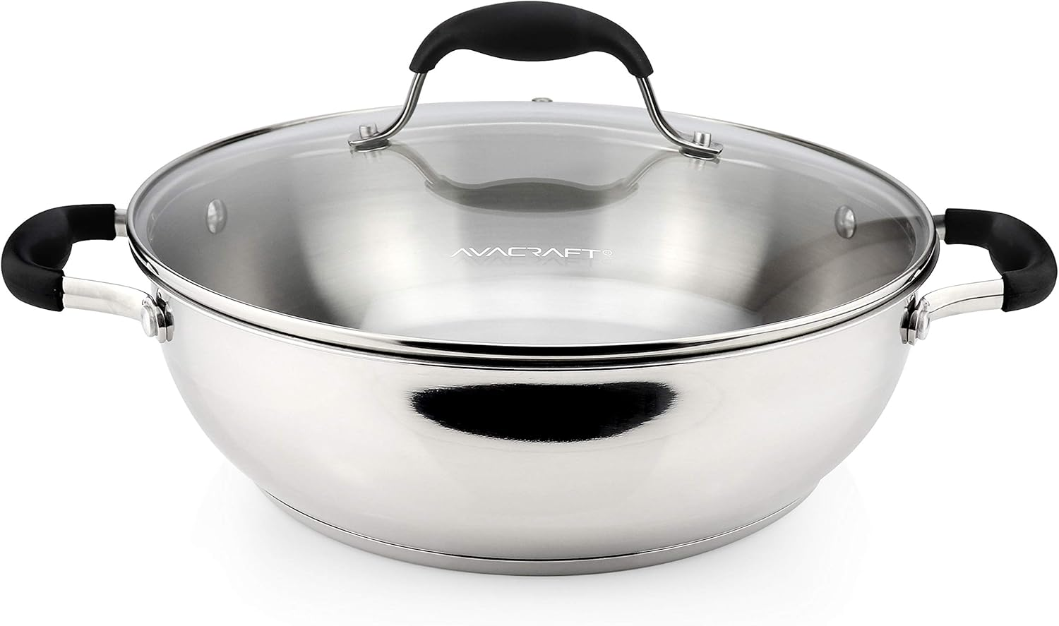 AVACRAFT 18/10 Stainless Steel Everyday Pan, Stir Fry Pan with Five-Ply Base, Chef&rsquo;S Pan with Glass Lid, Multipurpose Stewpot Skillet, Saute Pan, Casserole in Pots and Pans (9 Inch) image number 2