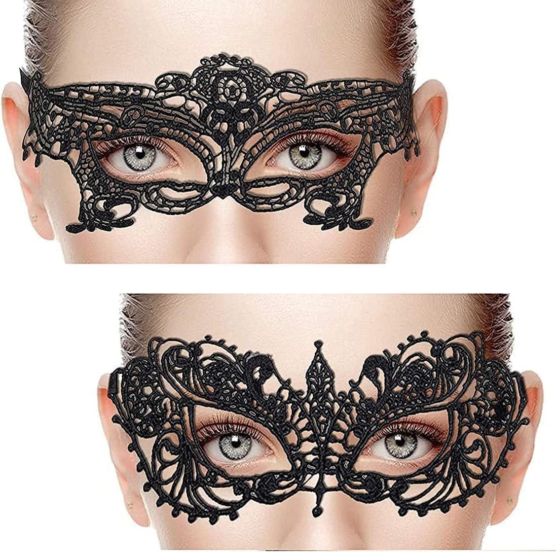 6PCS Venetian Lace Masquerade Masks for Women - Gothic Black Party Masks, Adjustable Soft Lace, Elegant for Halloween, Balls, Cosplay & Carnival image number 5