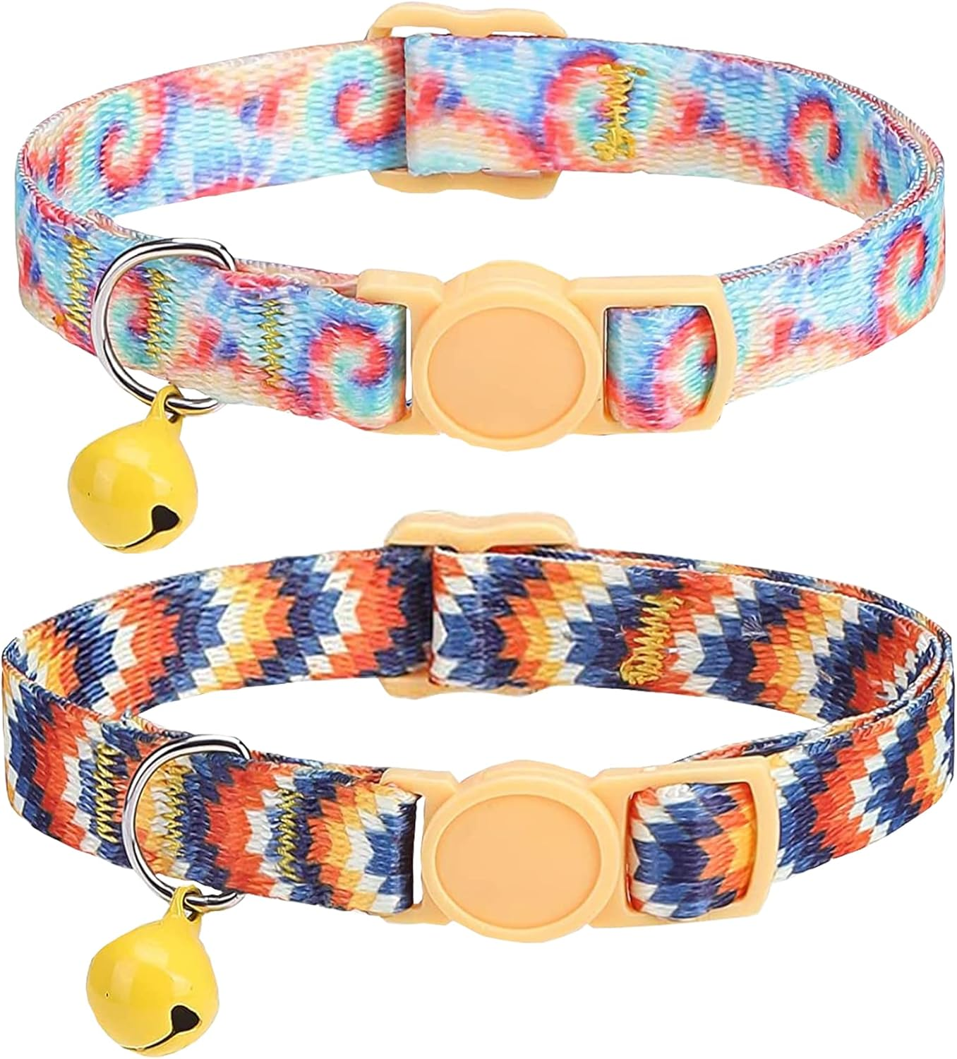SOLMOONY Cute Cat Collar for Girl Boy,Colorful Breakaway Cat Collars with Bell 2 Pack，Adjustable Printed Nylon with Safety Buckles Kitten Collar (Starry Sky)